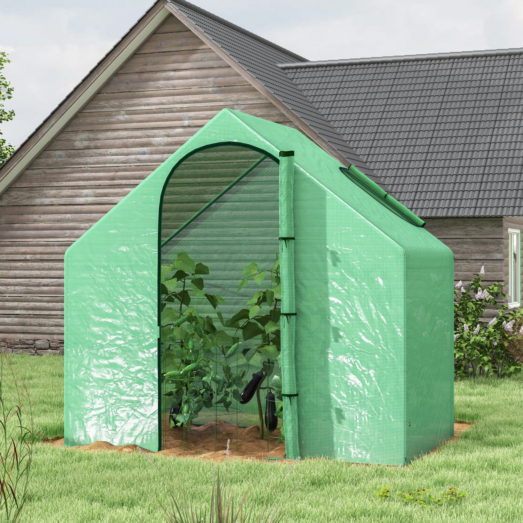 Outsunny Foliengewächshaus Tomatengewächshaus Treibhaus Frühbeet mit Fenster und Tür Grün Stahl Kunststoff 180 x 100 x 168 cm
