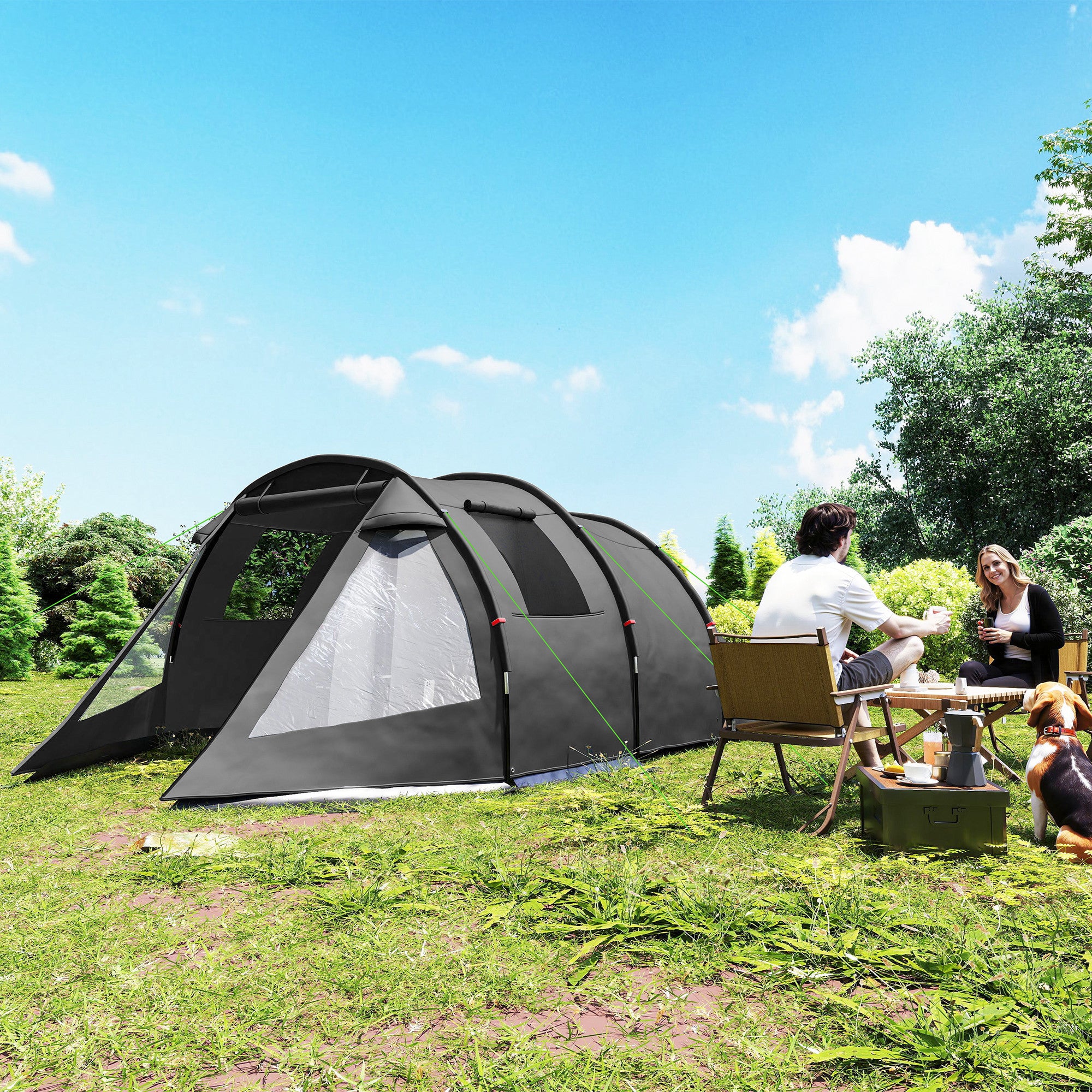 Outsunny Campingzelt Trekkingzelt Zelt, wetterbeständig, 2 Räume, 475 x 264 cm Breite x 172, Schwarz