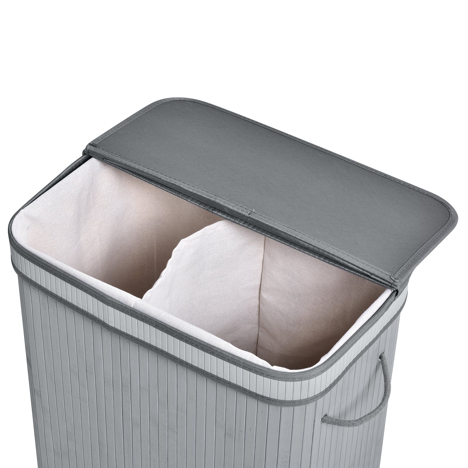 HOMCOM 100 L Wäschekorb aus Bambus, mit Deckel und herausnehmbarem Innenfutter, faltbarer Kleiderkorb, wasserabweisend, Grau