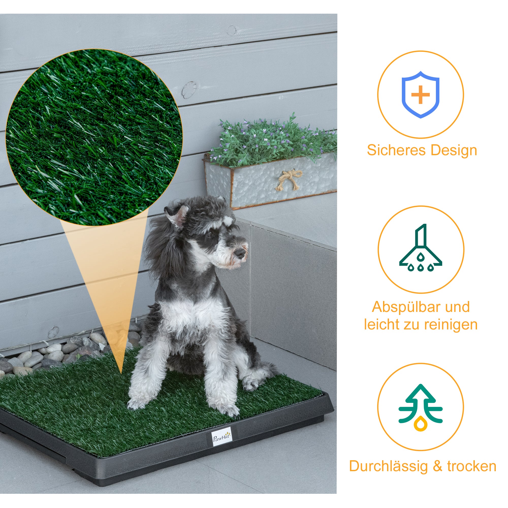 PawHut Hundetoilette mit Gras 63 x 51 cm Hundeklo Trainingsunterlage mit herausnehmbarer Schublade, Welpentoilette für Kleine Hunde Grosse Hunde ältere