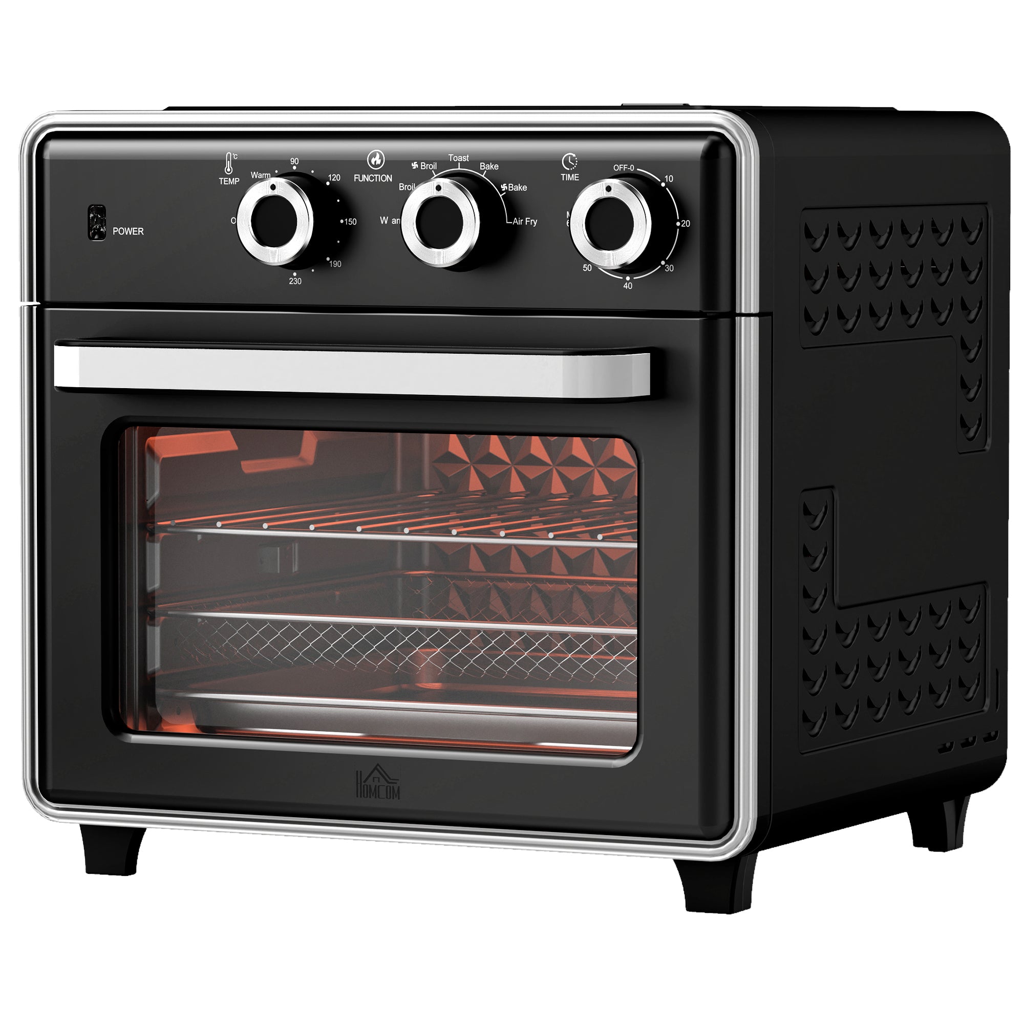 HOMCOM Minibackofen, 20L, 5 Funktionen, 360° Heißluft, Grillrost, Krümelblech, Schwarz