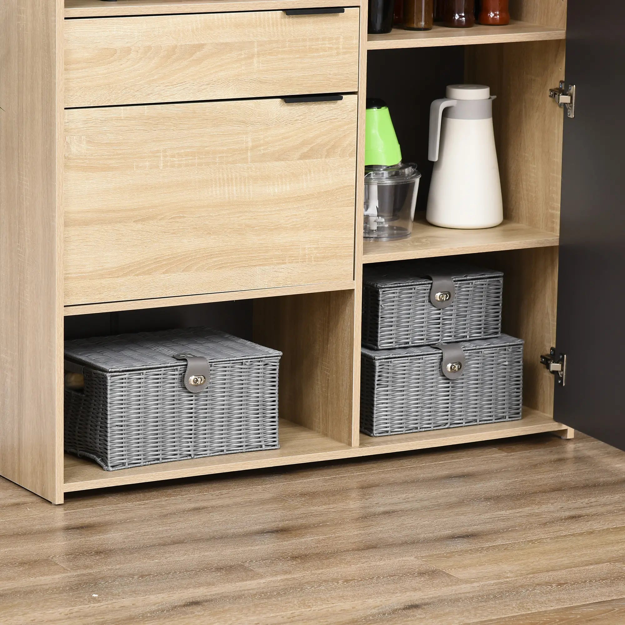 HOMCOM 3er-Set Aufbewahrungskörbe aus PE- Rattan, mit Verschluss, Tragegriffen, 35,5 cm x 28,5 cm x 18 cm, Grau