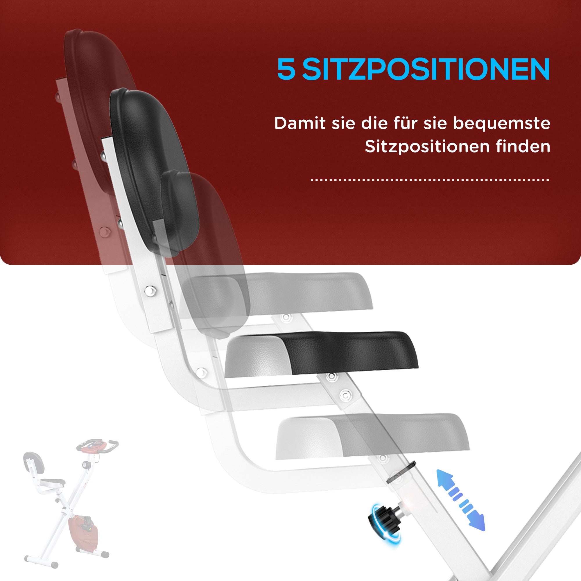 HOMCOM Heimtrainer mit Magnetwiderstand, 8-Stufen, höhenverstellbar, LCD-Display, Rot + Weiß
