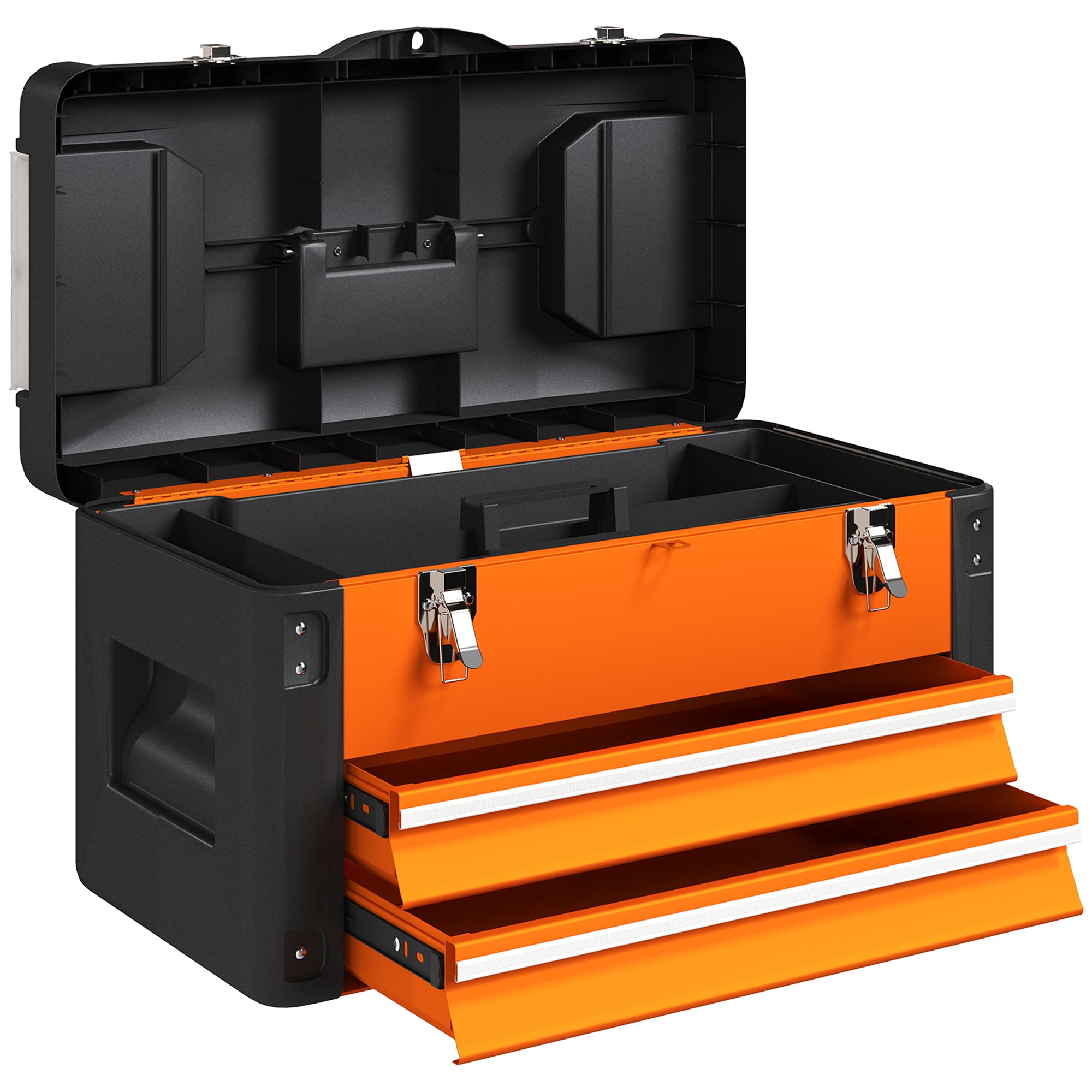 HOMCOM Werkzeugkiste leer, 49,7 x 25,3 x 28,9 cm Werkzeugkasten mit Schublade, Mini-Box Stahl Orange