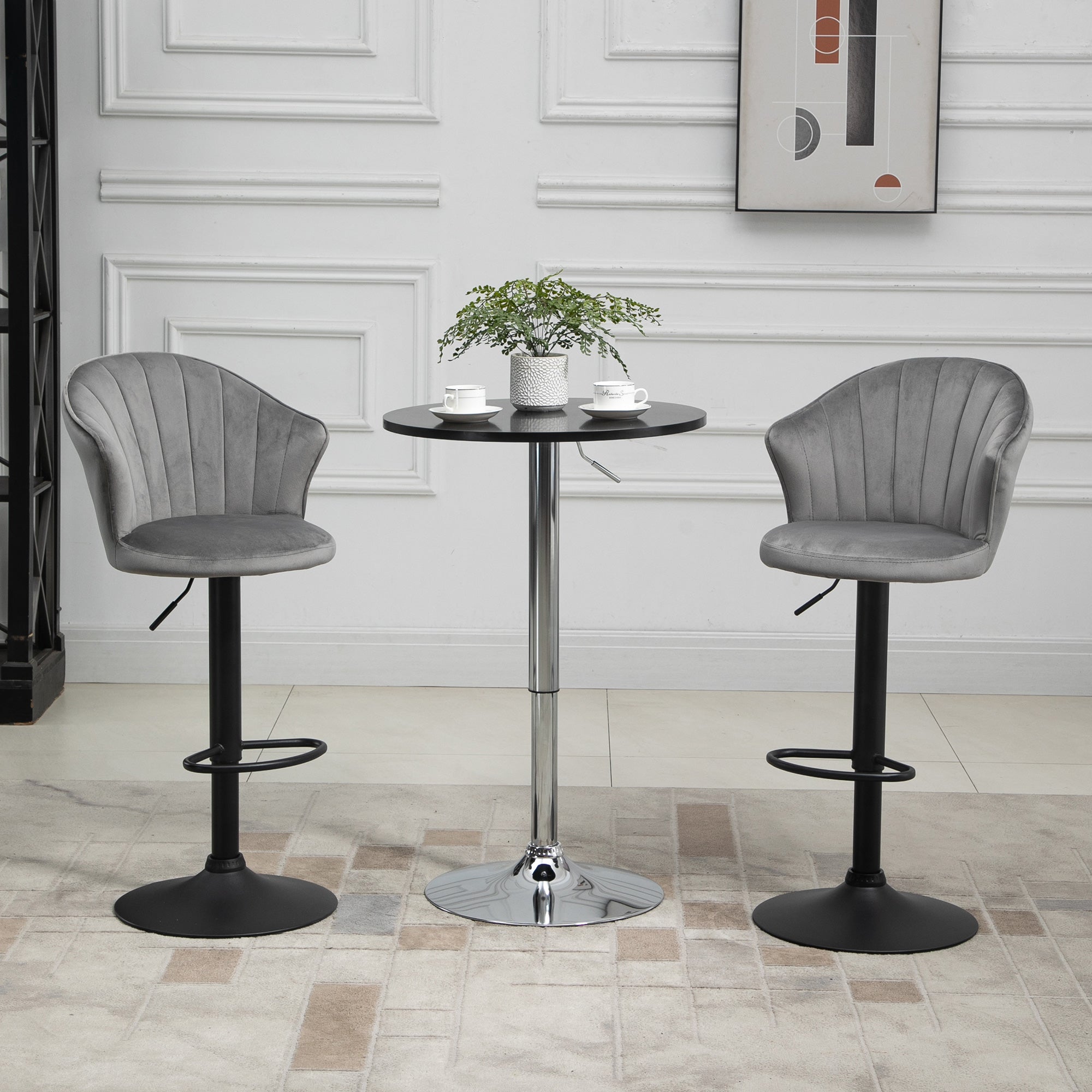 HOMCOM 2er-Set Barhocker drehbare Barstühle mit Lehne Samt Touch Bistrohocker höhenverstellbarer Tresenhocker armloser Schaumstoff Grau 54 x 56 x 91-111 cm