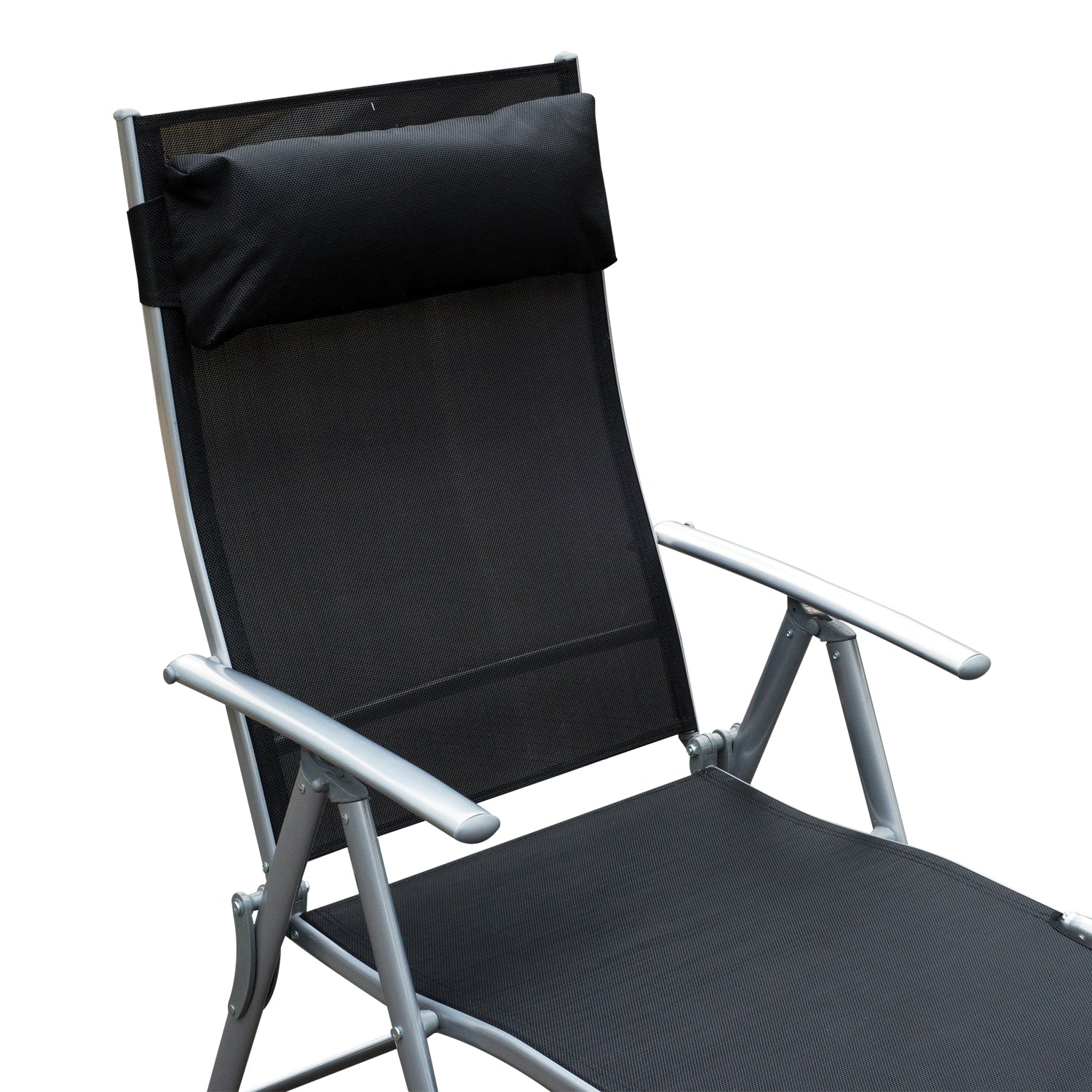 Outsunny Sonnenliege klappbar Strandliege mit Kissen Liegestuhl mit 7-Fach verstellbare Rückenlehne Gartenliege Relaxliege Gartenstuhl bis 165 kg belastbar, für Garten Urlaub Outdoor, Schwarz