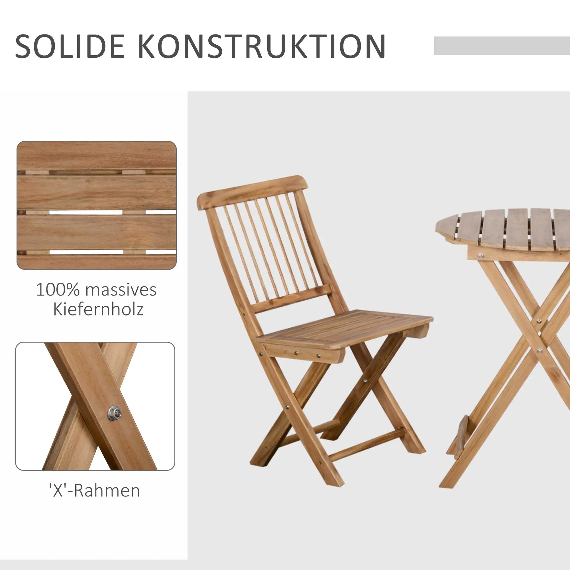 Outsunny Bistroset 2-Sitzer Holz klappbar Natur
