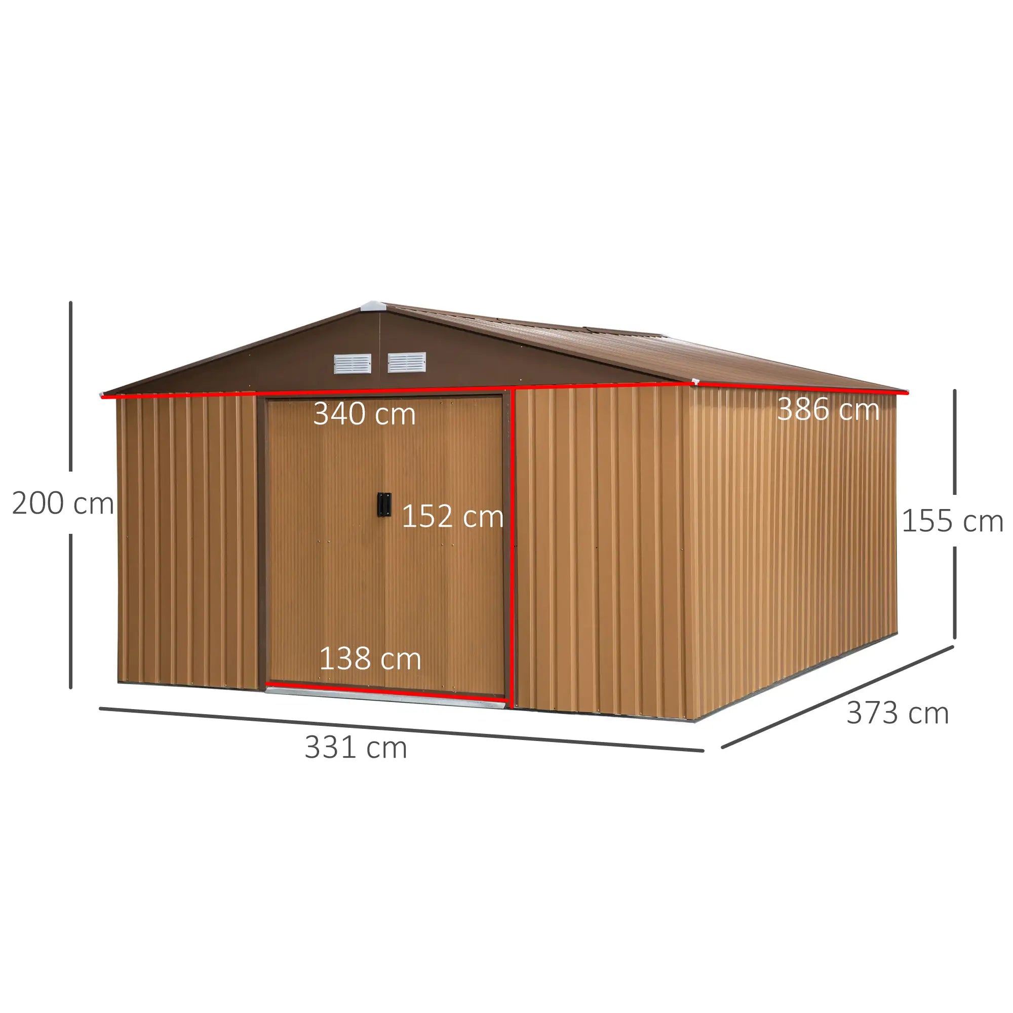 Outsunny Gerätehaus 340x386 cm mit Bodenplatte Braun