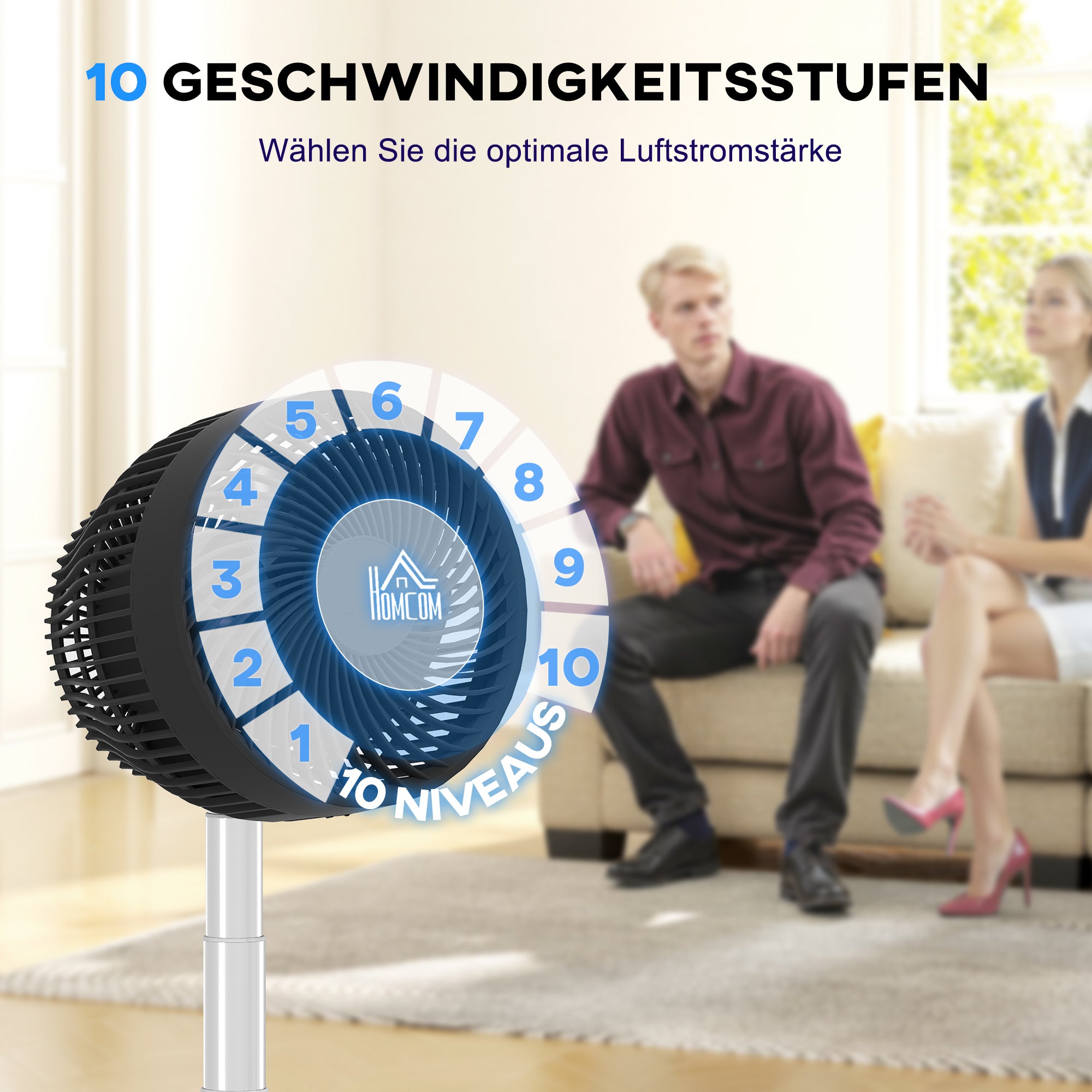 HOMCOM Ventilator, Klimaanlage mit ladbarem Akku, Fernbedienung, verstellbar, Schwarz