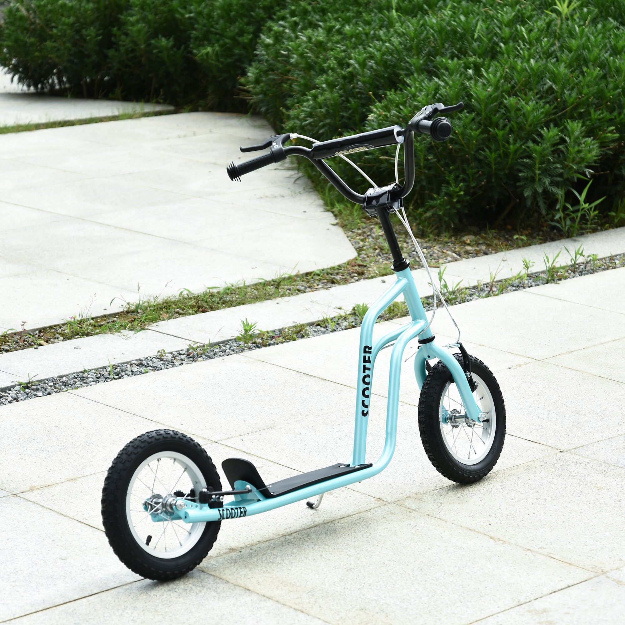 HOMCOM Kinderroller Lenker Verstellbar Scooter Tretroller Cityroller Kinder Roller Kickboard mit Luftreifen 12 Zoll ab 5 Jahre Blau 120 x 58 x 75-80 cm