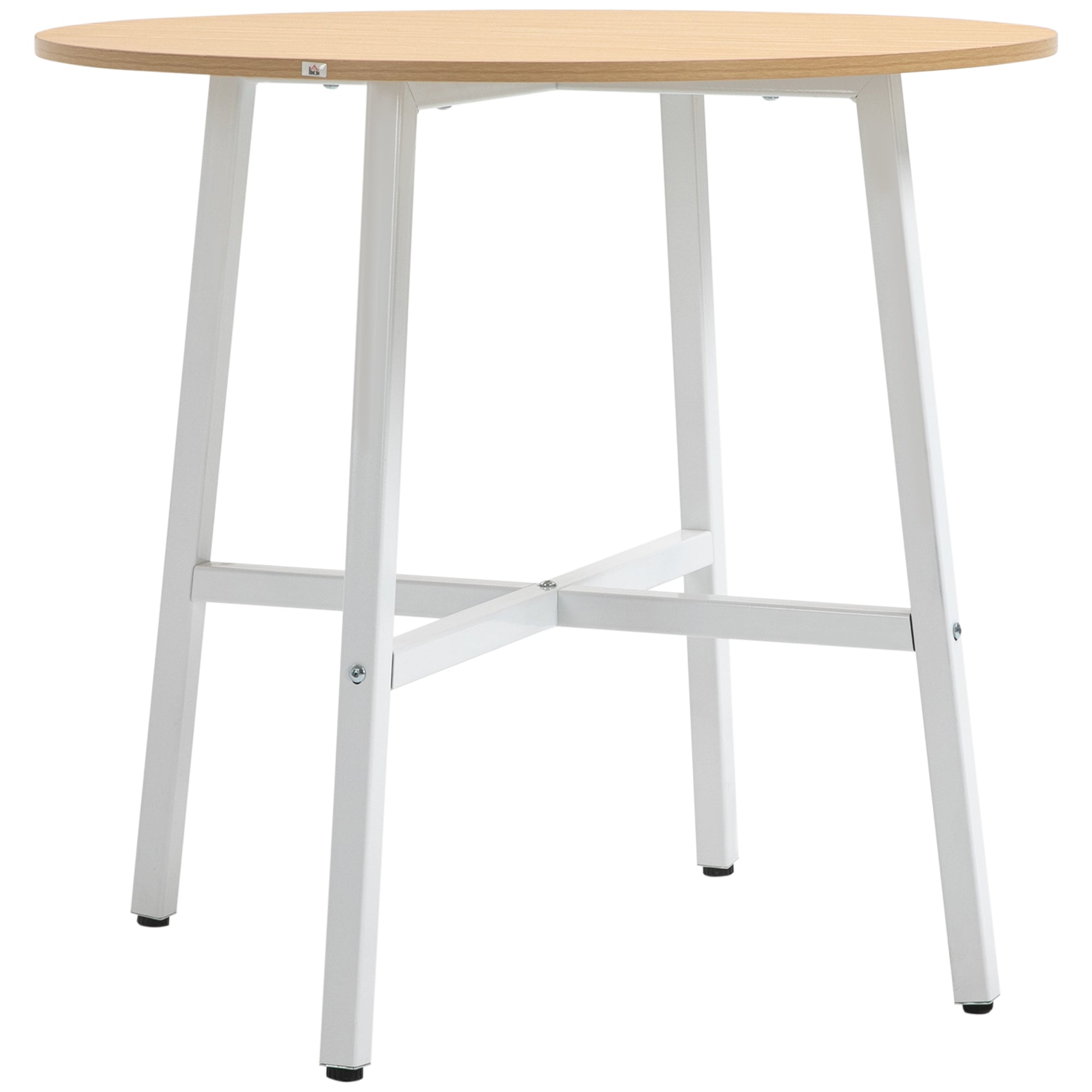 HOMCOM Esstisch, industrieller Stil, abgerundetes Design, stabil bis 60 kg, Ø80 x 76H cm, Naturholz/Weiß