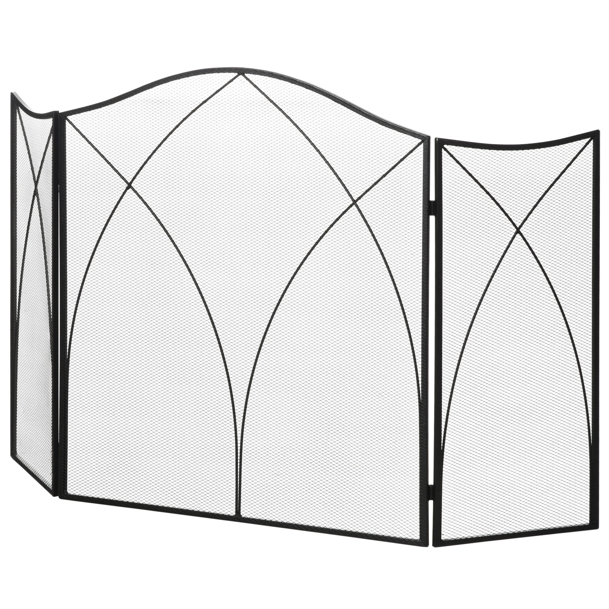 HOMCOM Funkenschutz für Kamine, dreifach faltbar, Metallstruktur, Beschichtung, 108x2x76 cm, Schwarz