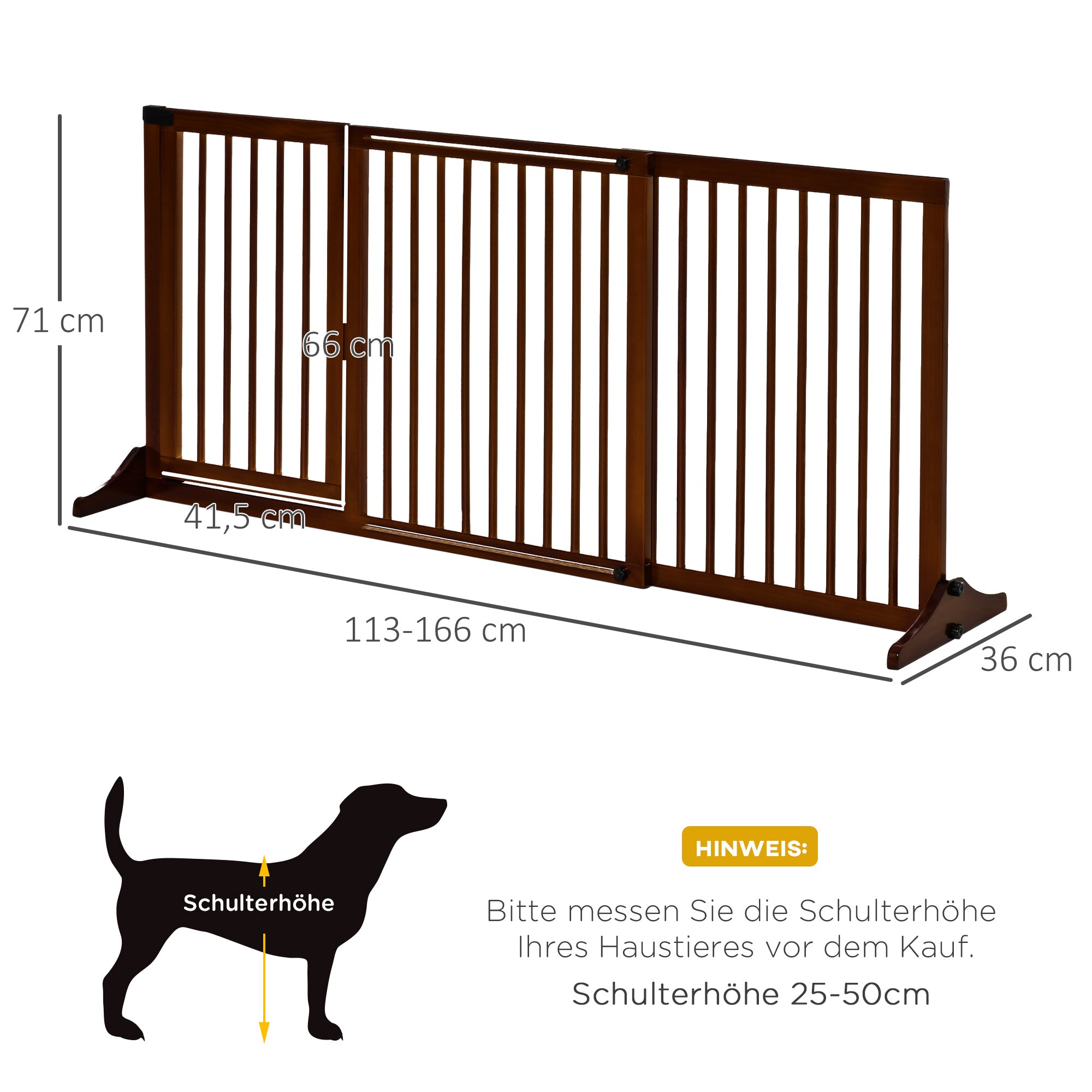 PawHut Absperrgitter Hunde Türschutzgitter Schutzgitter aus Holz Freistehendes Hundegitter mit Tür Hundeabsperrgitter Konfigurationsgitter für Kamin & Ofen Braun 113-166 x 36 x 71 cm