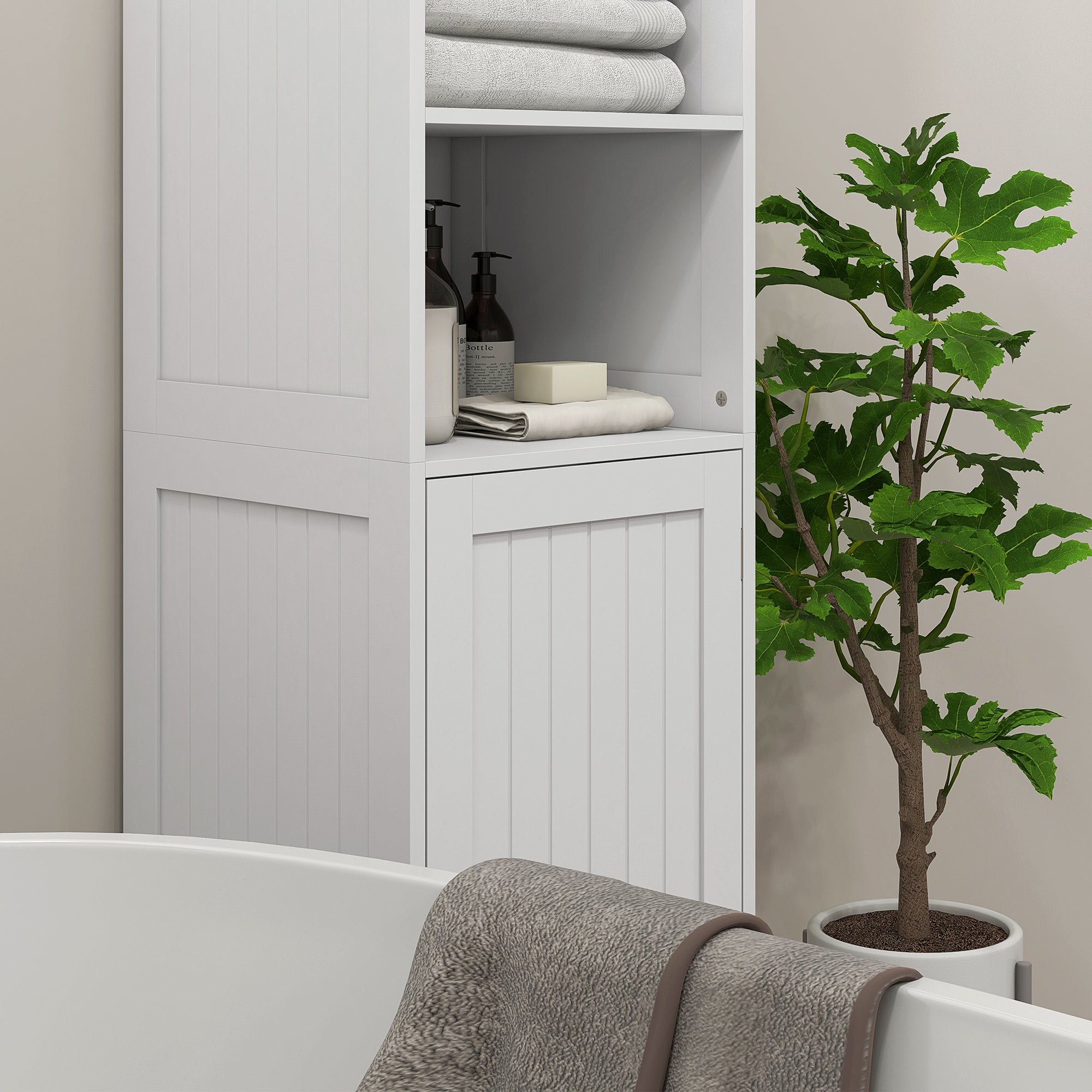 HOMCOM Badezimmerschrank Badschrank Toilettenschrank, 40 cm x 38 cm x 160 cm, Weiß