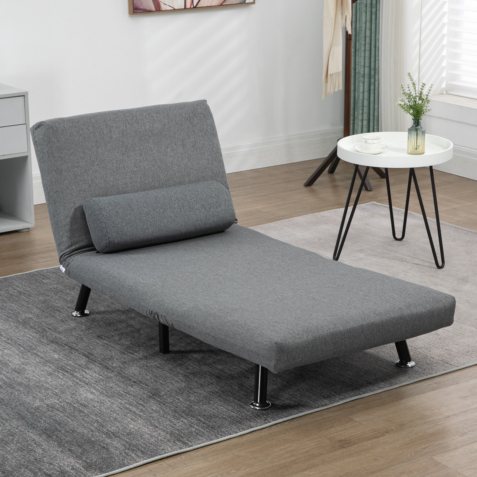 HOMCOM Klappsessel mit Bettfunktion, klappbarer Relaxsessel in Leinenoptik, Verstellbare Rückenlehne, 75 x 70 x 75 cm, Dunkelgrau