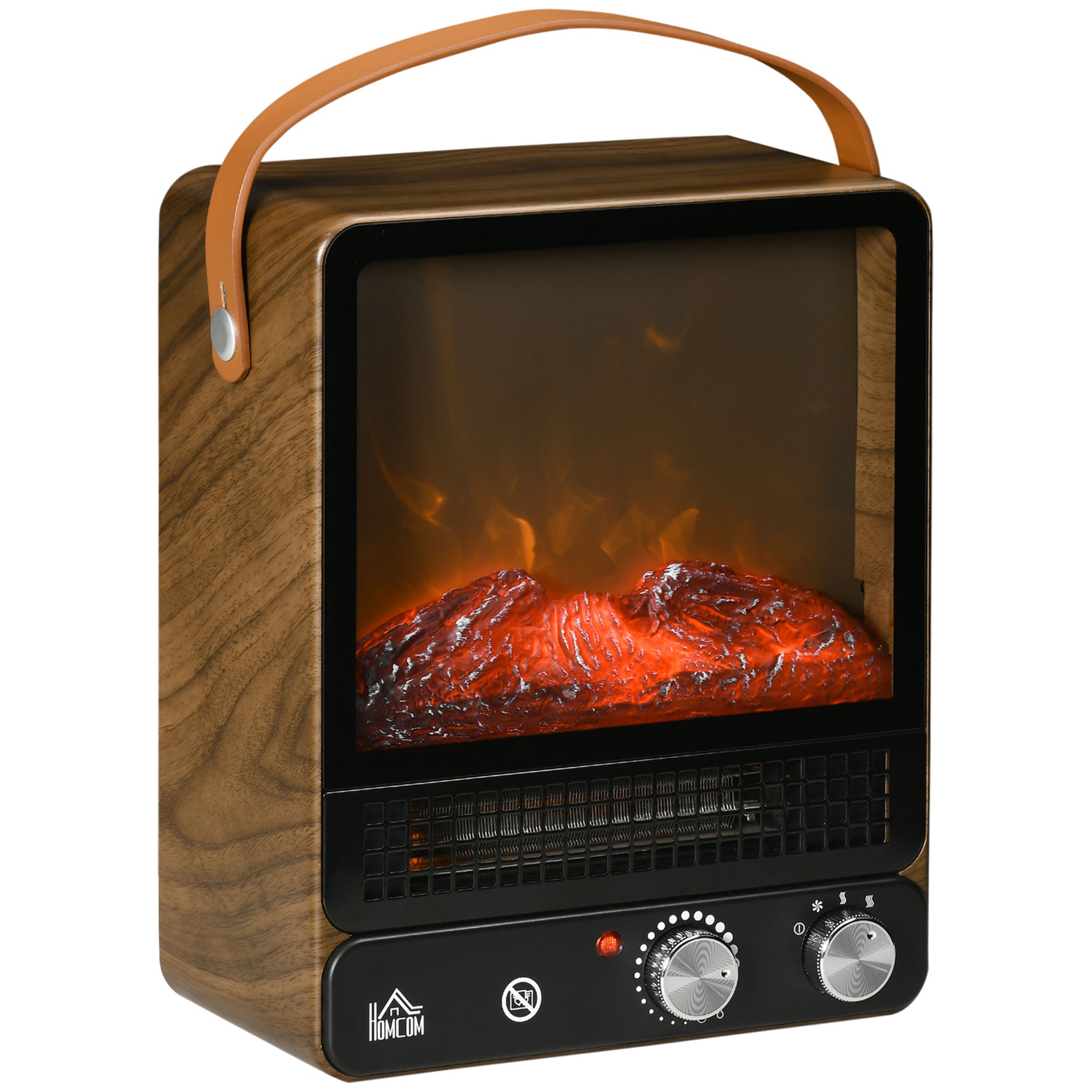 HOMCOM Elektrokamin, realistisches Feuer, 2 Heizmodi bis 50° C, Überhitzungsschutz, Walnussoptik, 30,3 x 17,5 x 37,4cm