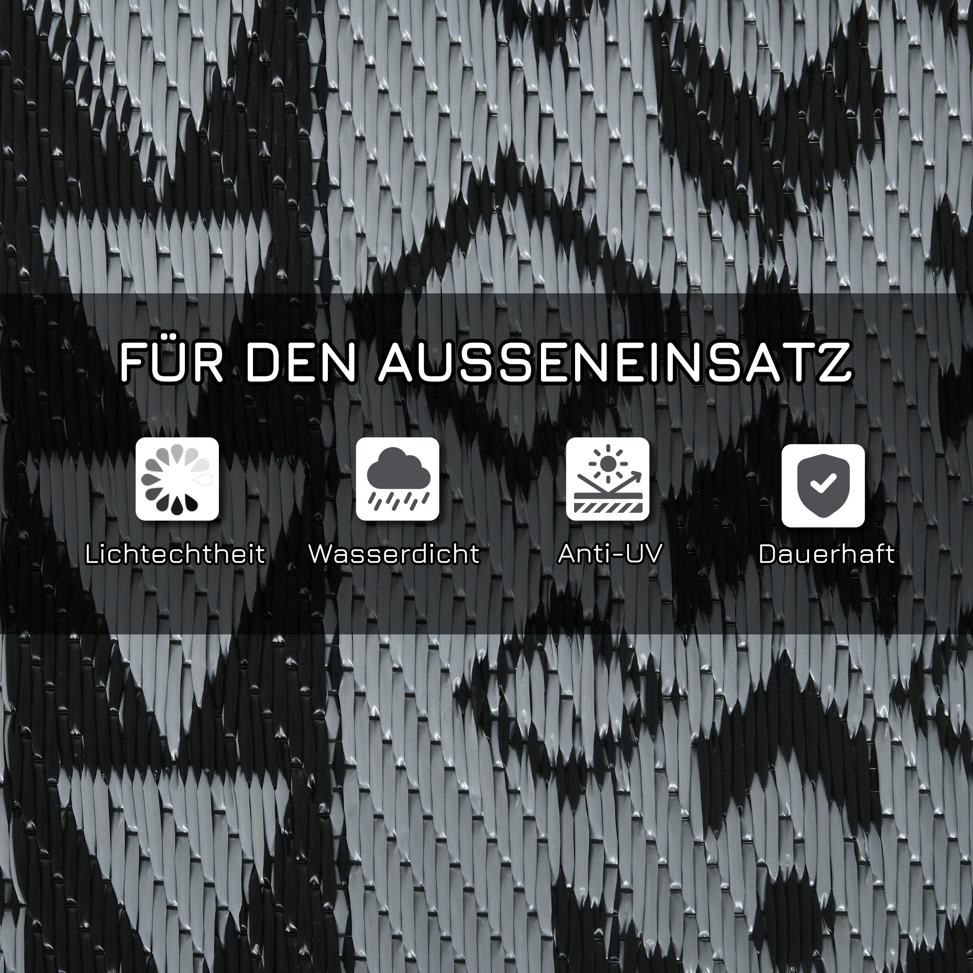 Outsunny Outdoor Wendeteppich, wasserfest, geometrisch, 182x274cm, Schwarz/Grau