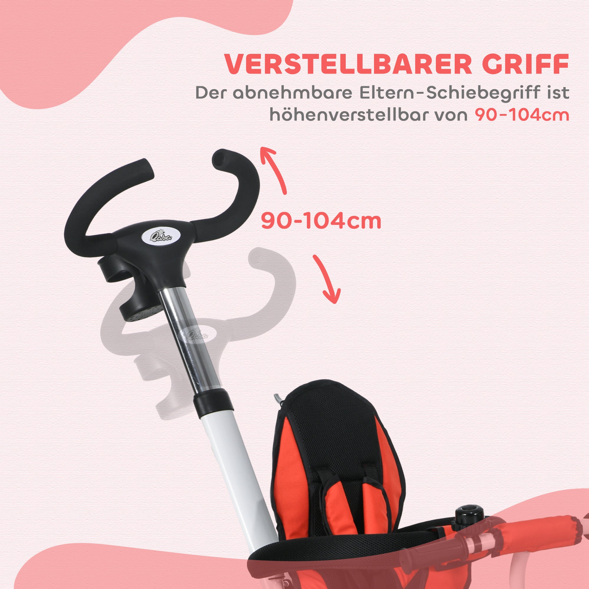 HOMCOM 6-in-1 Kinderdreirad mit Schiebestange, Dach, Gurt, Ablagekorb, 18+ Monate, Rot