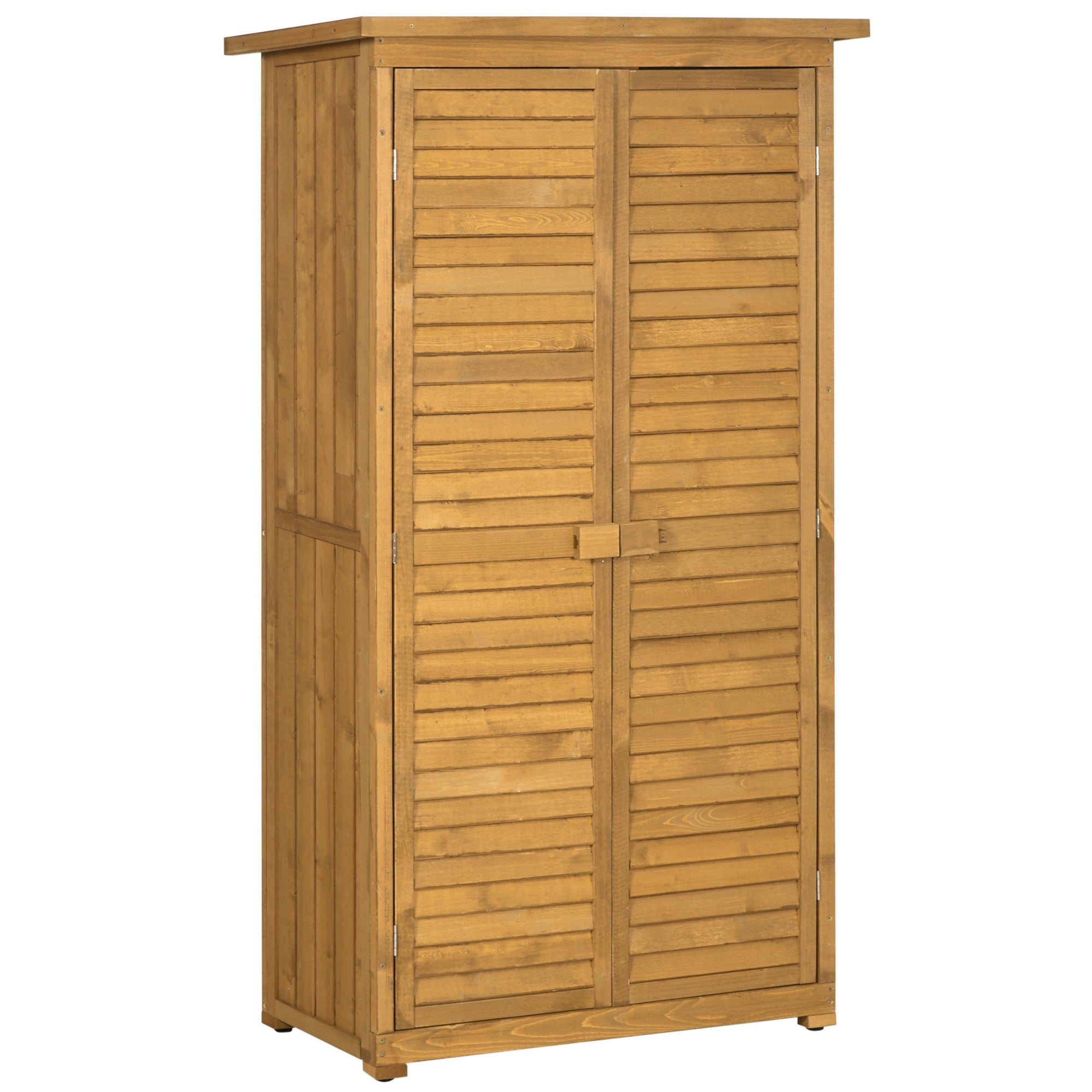Outsunny Gartenschrank 3 Regale Lamellentüren Tannenholz