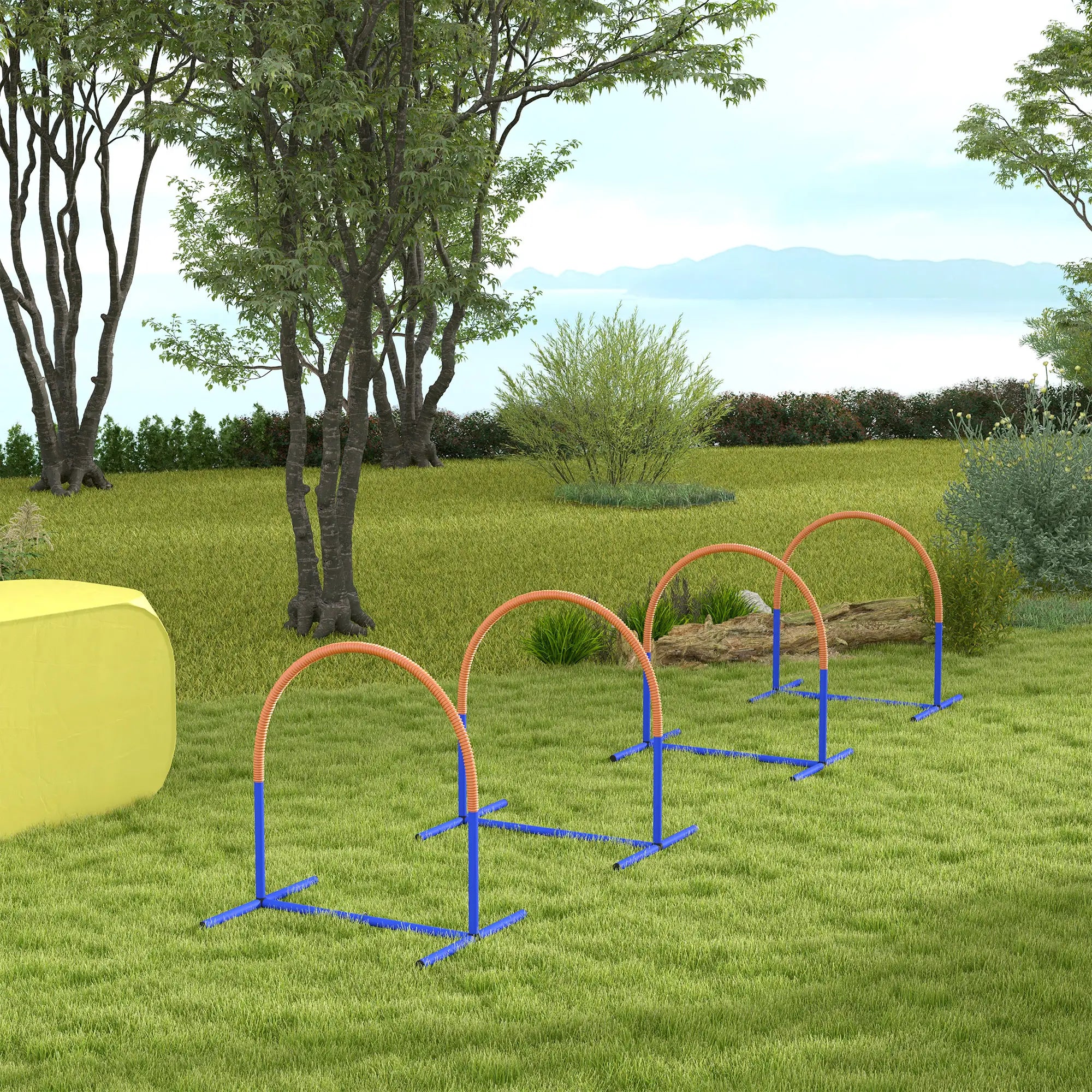 PawHut Agility-Set für Hunde, Hundetraining, 4 Bögen, für Einsteiger, mit Tragetasche, blau+orange, 88 x 64 x 95cm