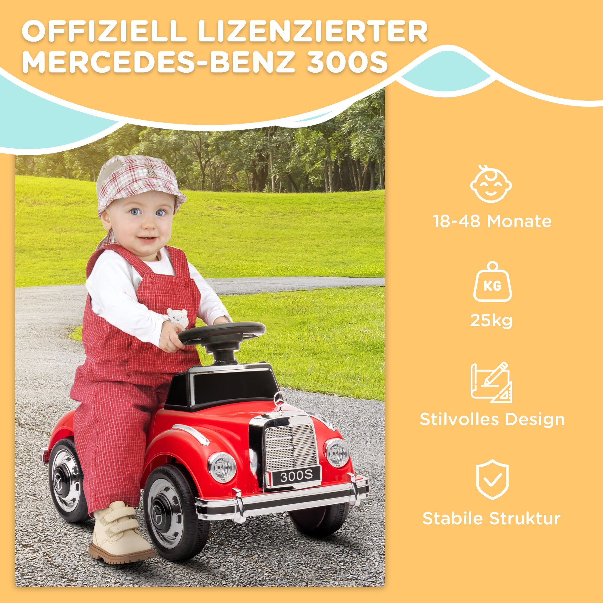 AIYAPLAY Rutscher Kinderauto Mercedes Benz Design 300 S Design, Rot