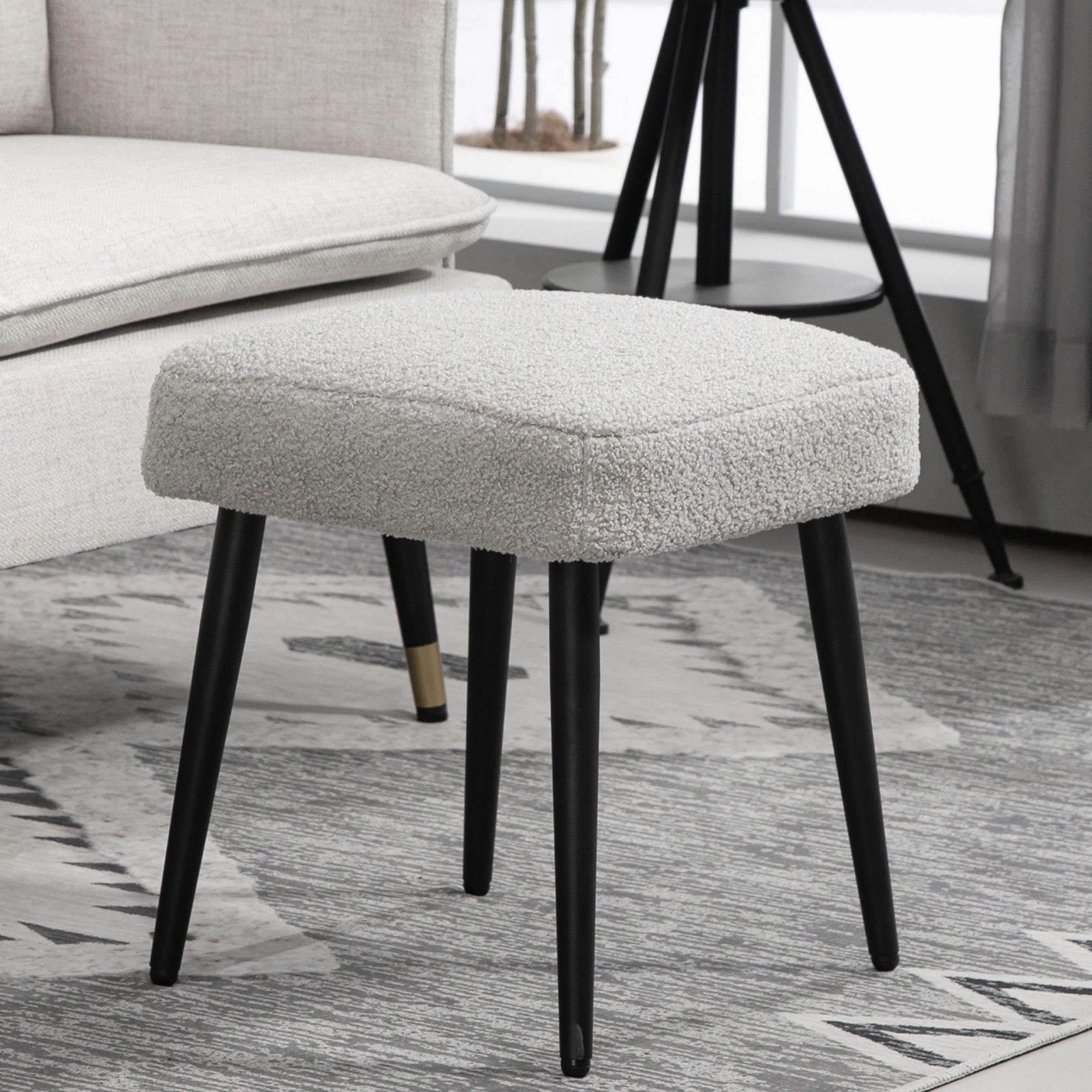 HOMCOM Hocker, Fußstütze, gepolsterter Sitz, Kaschmir-Optik, Stahlbeine, 42 x 42 x 47 cm, Hellgrau