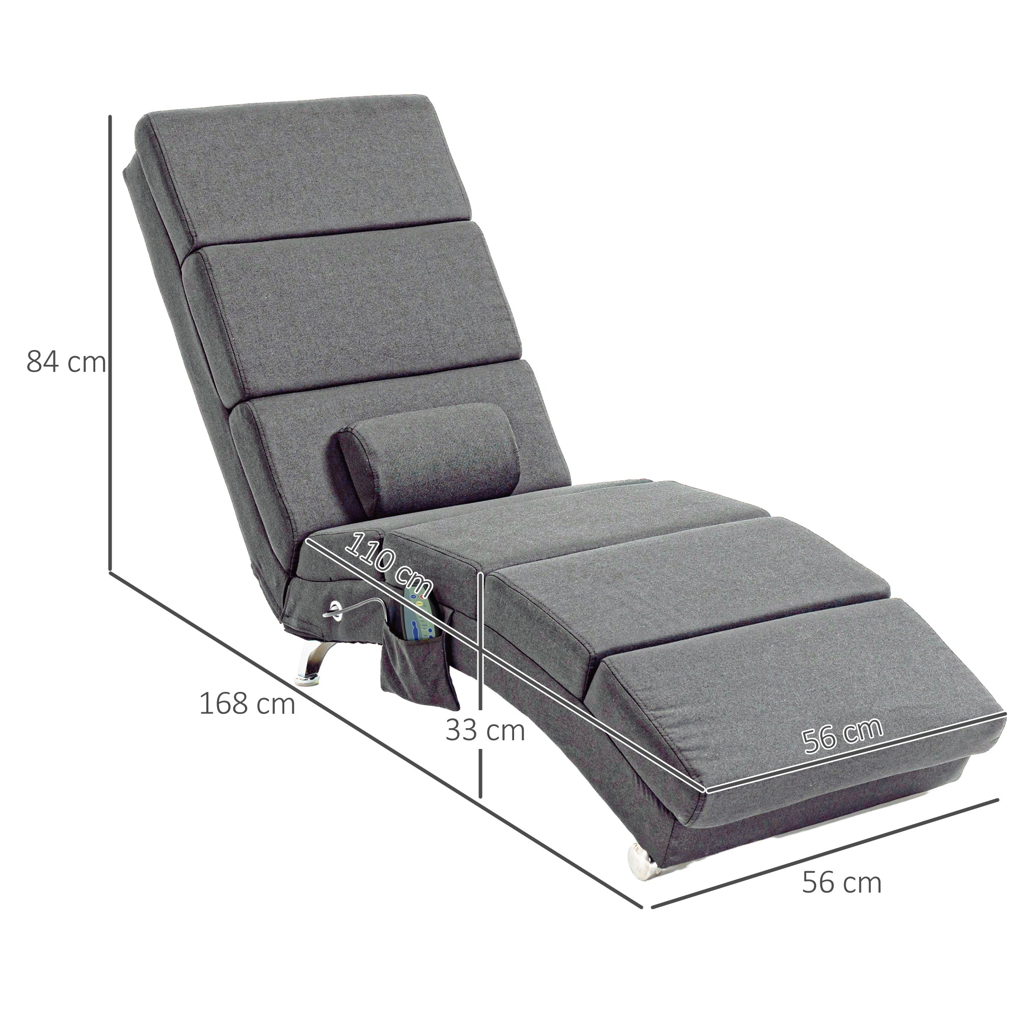 HOMCOM Massagesessel Relaxsessel Liegesessel 8 Vibrationspunkte, 5 Modi, 8 Vibrationspunkte, 56 x 168 x 84 cm, Grau
