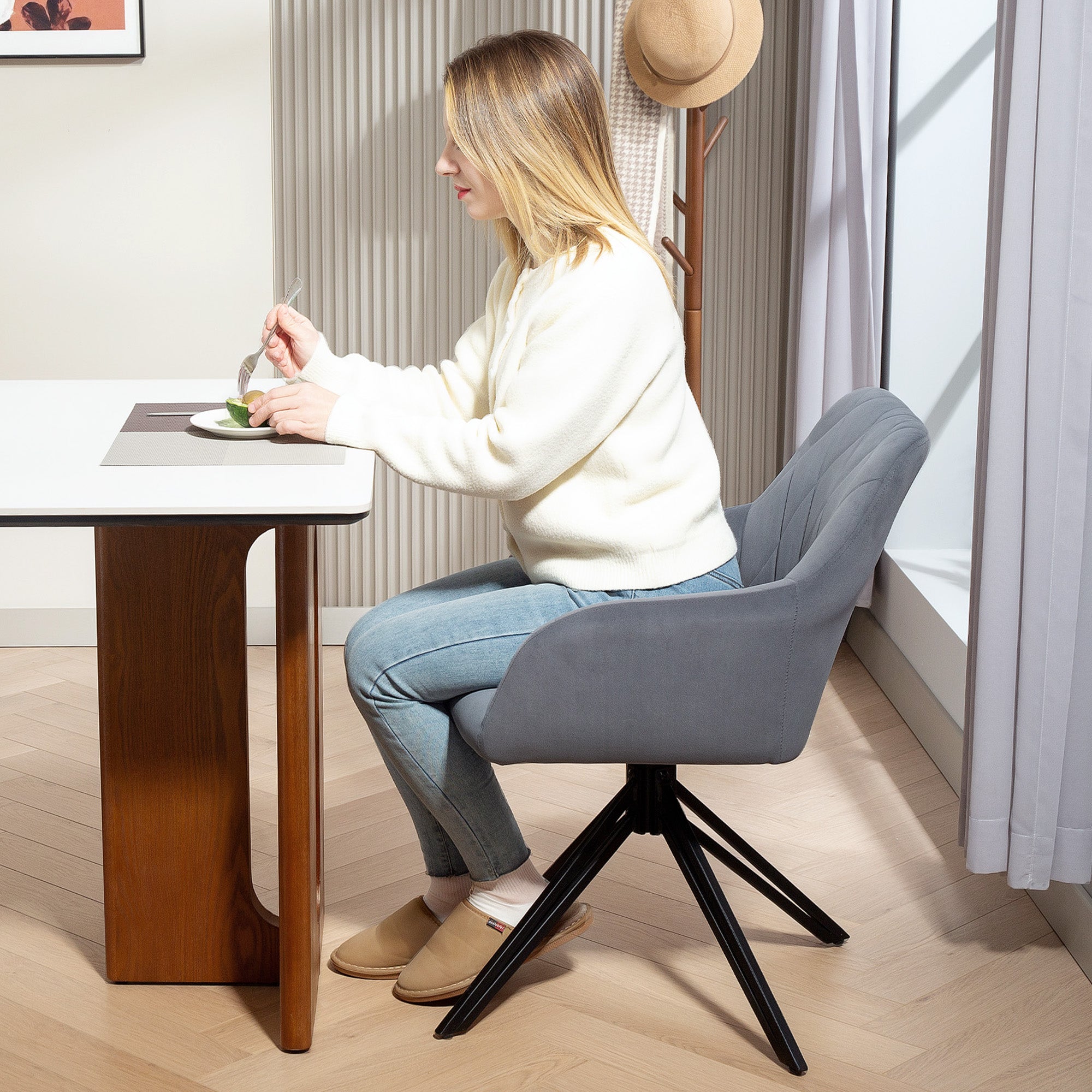HOMCOM Akzentstuhl im Retro-Design Samtoptik 58 cm x 60,5 cm x 79 cm Stahl Grau