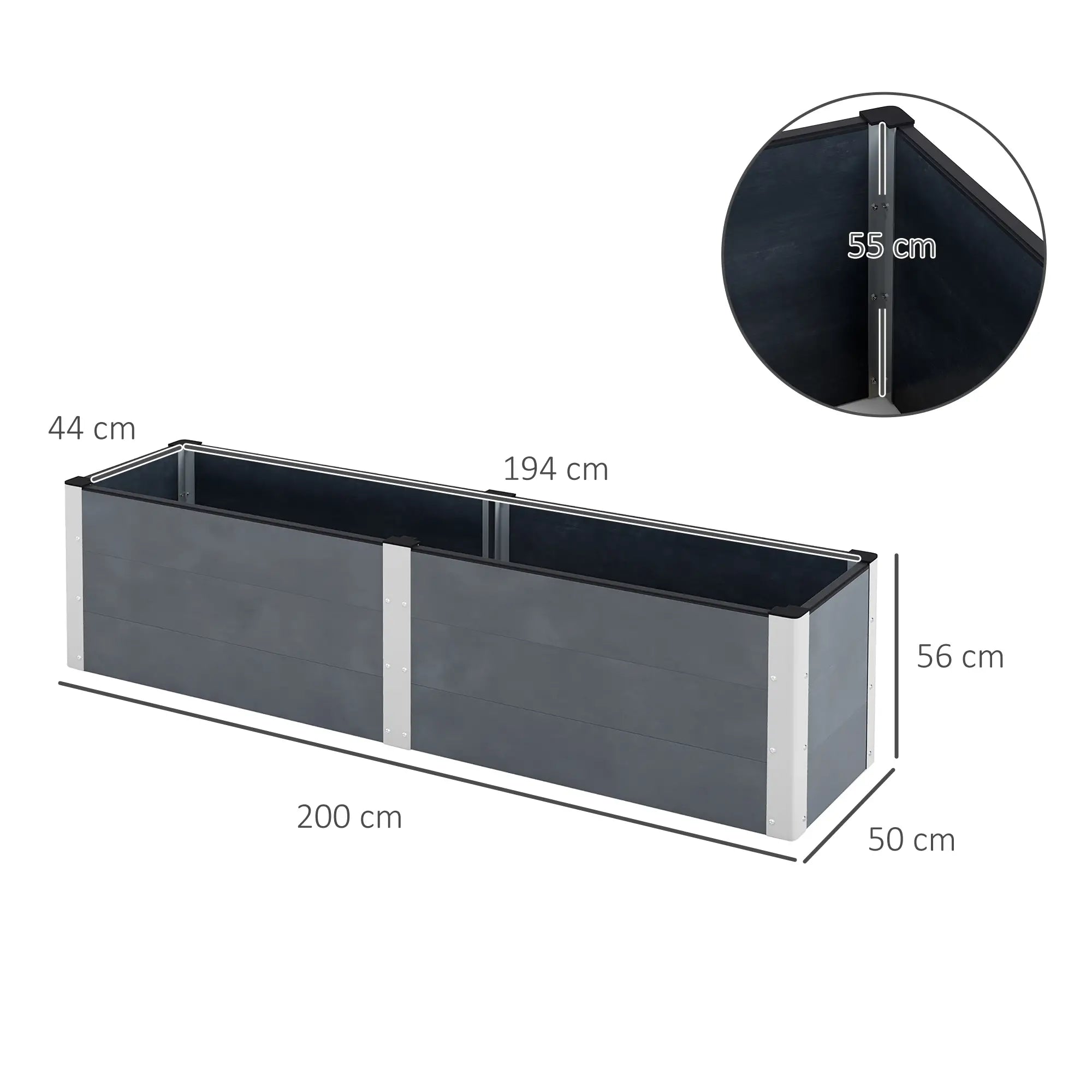 Outsunny Hochbeet 200x50x56?cm Grau