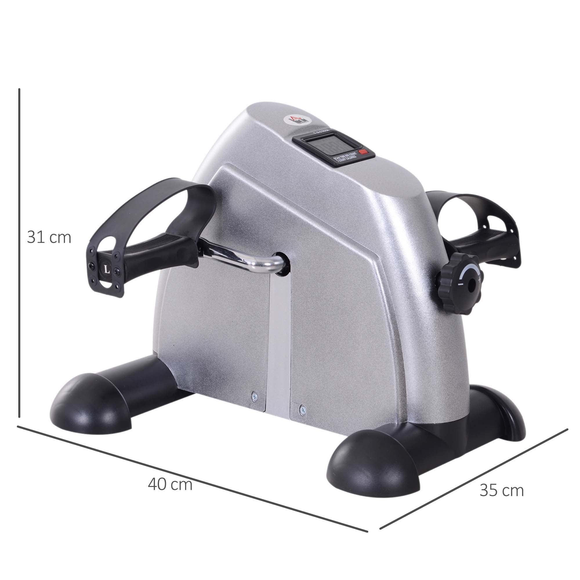 HOMCOM Mini Heimtrainer Fitnessbike Pedaltrainer mit LCD-Display verstellbarer Widerstand Arm und Beintrainer Hometrainer Fitnessgerät für Senioren Zuhause Heim Büro 35 x 40 x 31 cm Silber