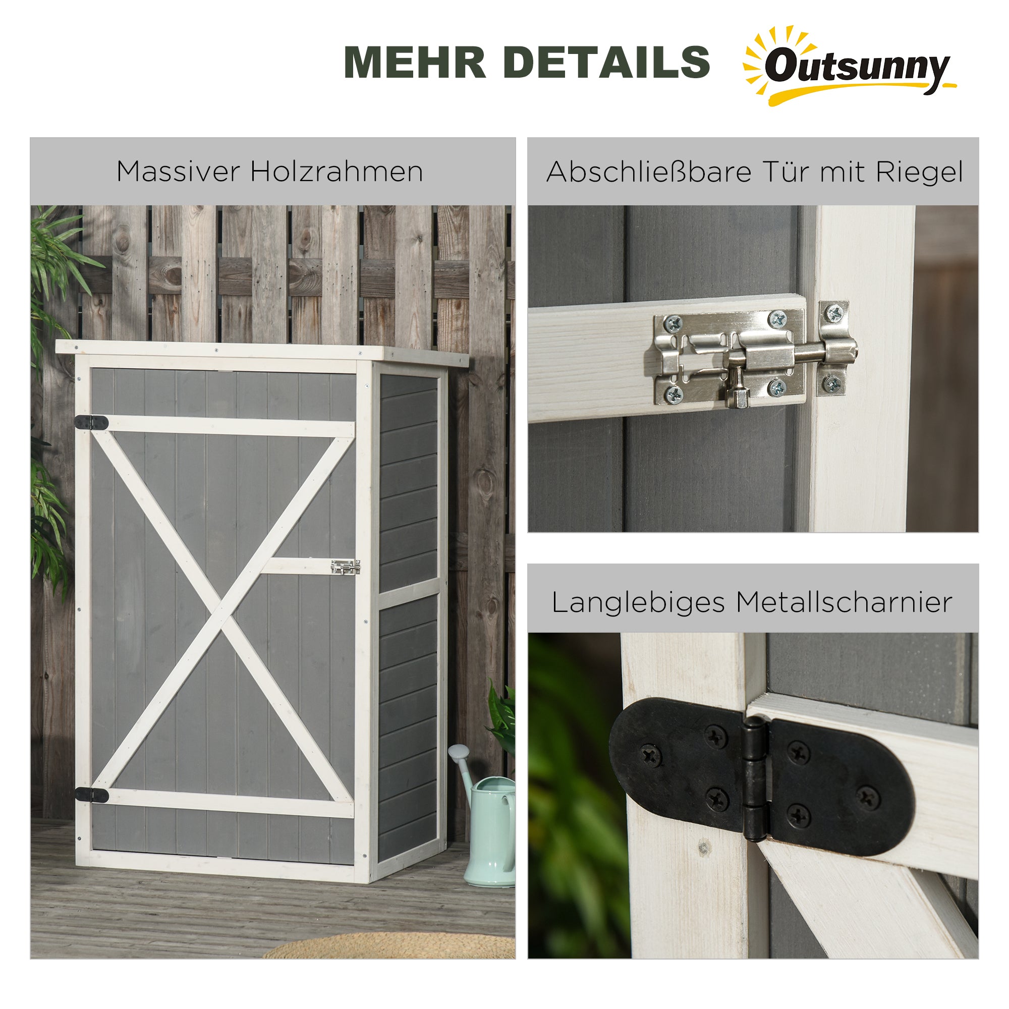 Outsunny Geräteschuppen mit Regalböden wetterbeständig 75 x 56 x 115cm Grau
