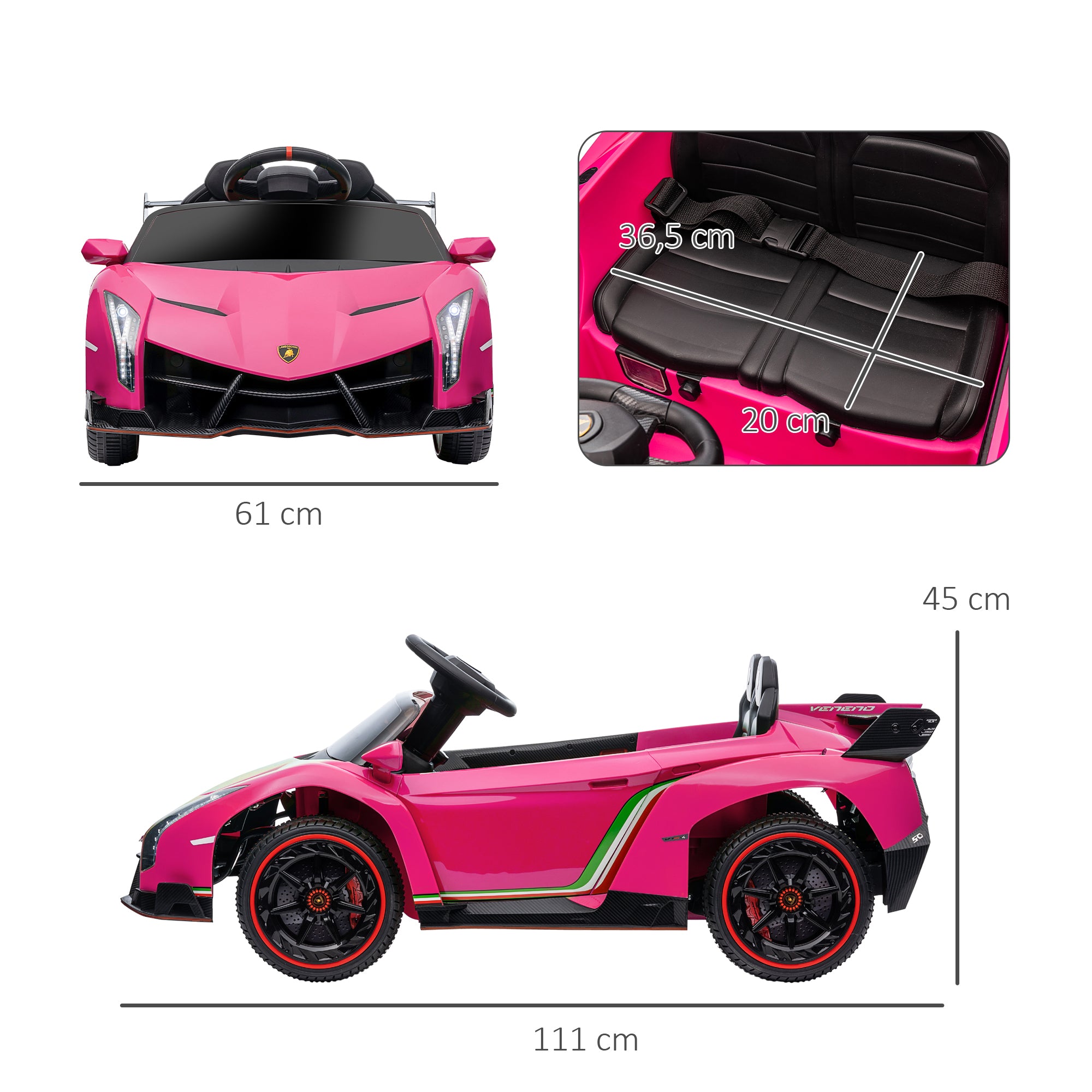 HOMCOM Elektro Kinderauto, lizenzierter Lamborghini Veneno, 3-7 km/h, Flügeltüren, Musikplayer, Fernsteuerung, pink