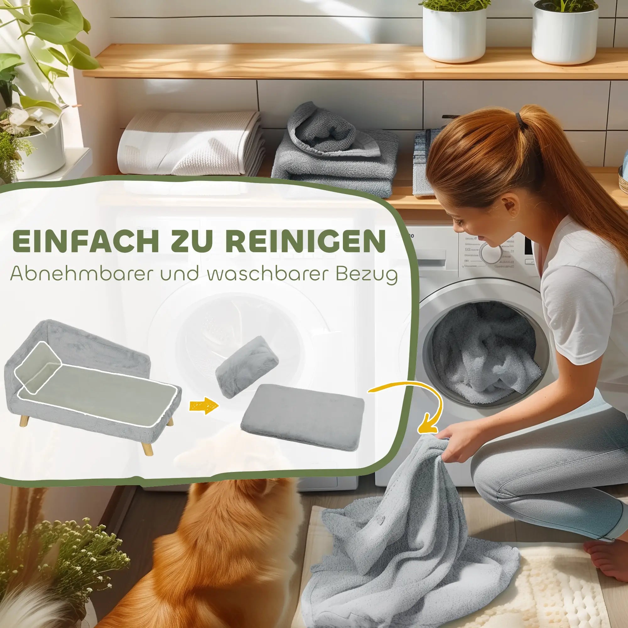 PawHut Hundesofa 80x50x40 cm hellgrau mit Holzbeinen