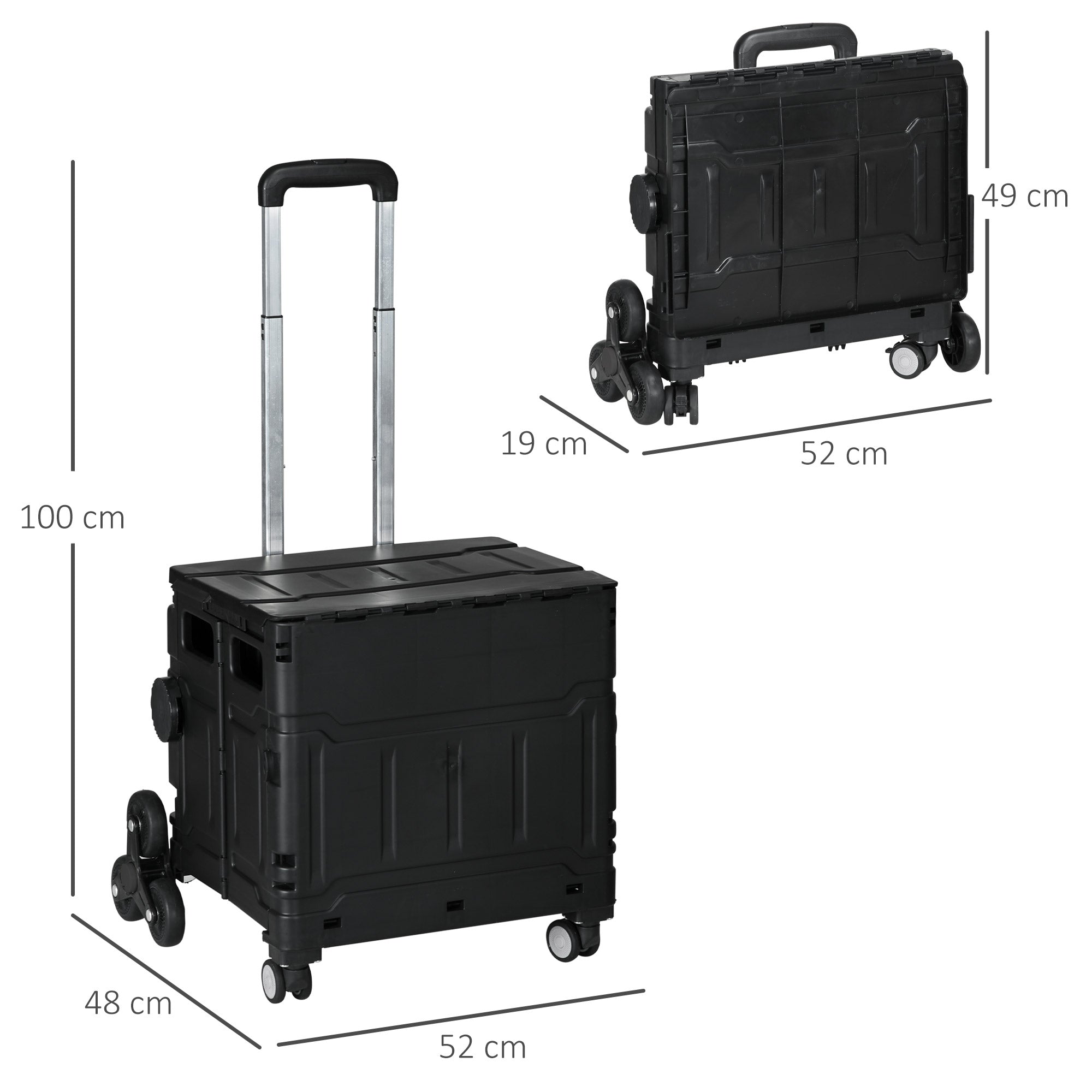 HOMCOM Einkaufswagen Einkaufstrolley, Treppensteiger,  klappbar, Teleskopgriff, bis max. 65 Kilo belastbar, Schwarz