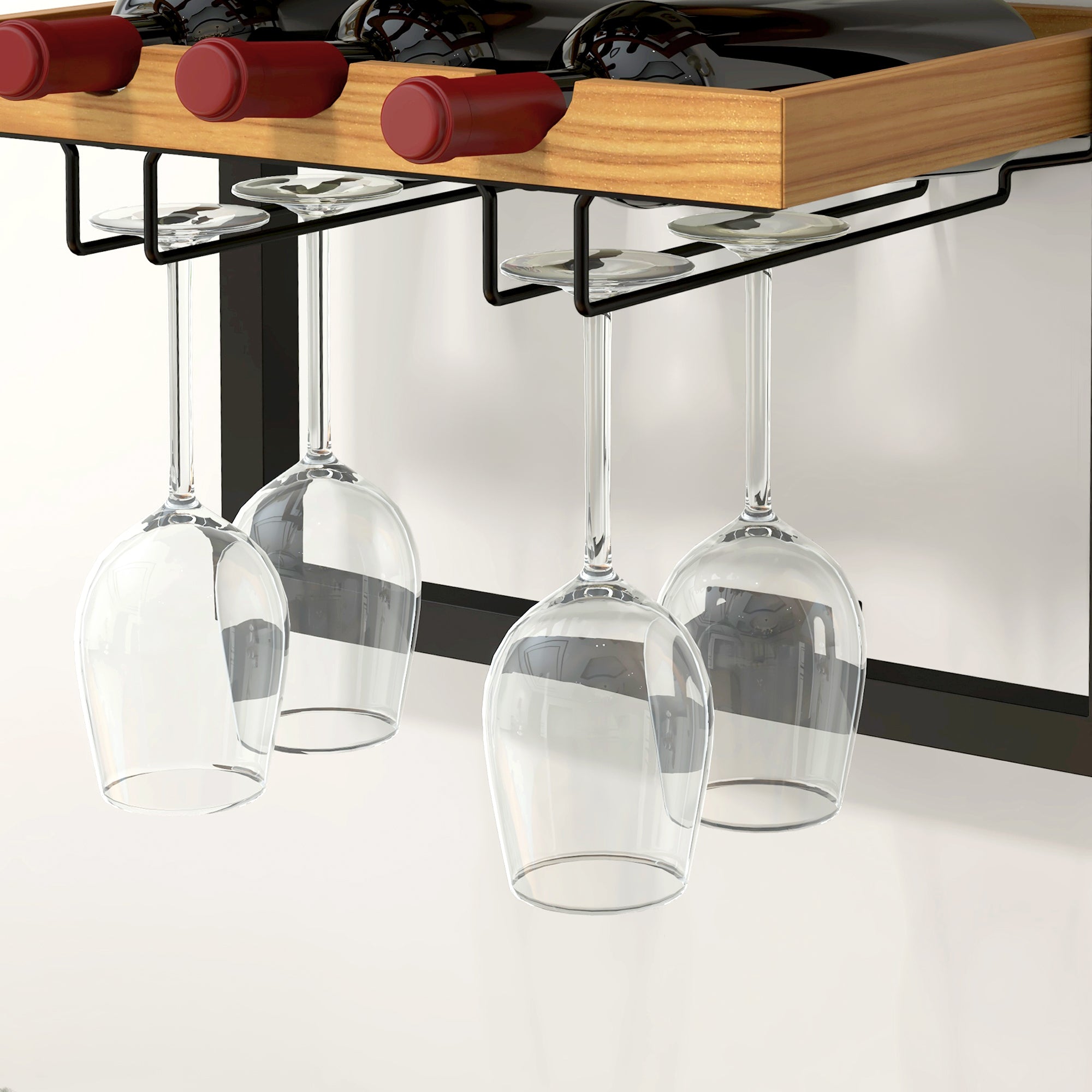 HOMCOM Wand-Weinregal, 5 Ebenen, Flaschenhalter, Gläserhalter, Kiefernholz, Stahl, Hausbar, Küche, Wohnzimmer, Braun