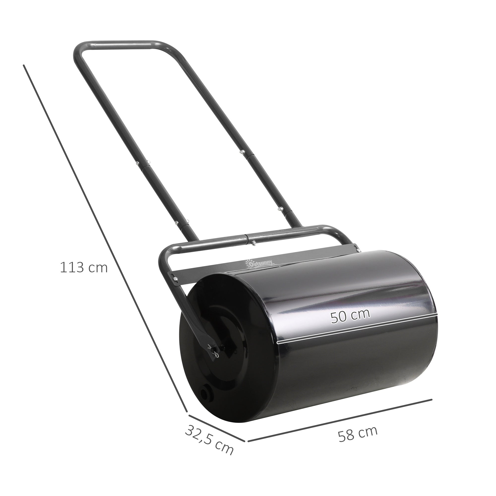 Outsunny Rasenwalze mit U-Griff, Gartenwalze, Gartenrolle, 32 cm Durchmesser, 38 L Wasser-/62 kg Sand, Metall, Schwarz, 58 x 32,5 x 113 cm