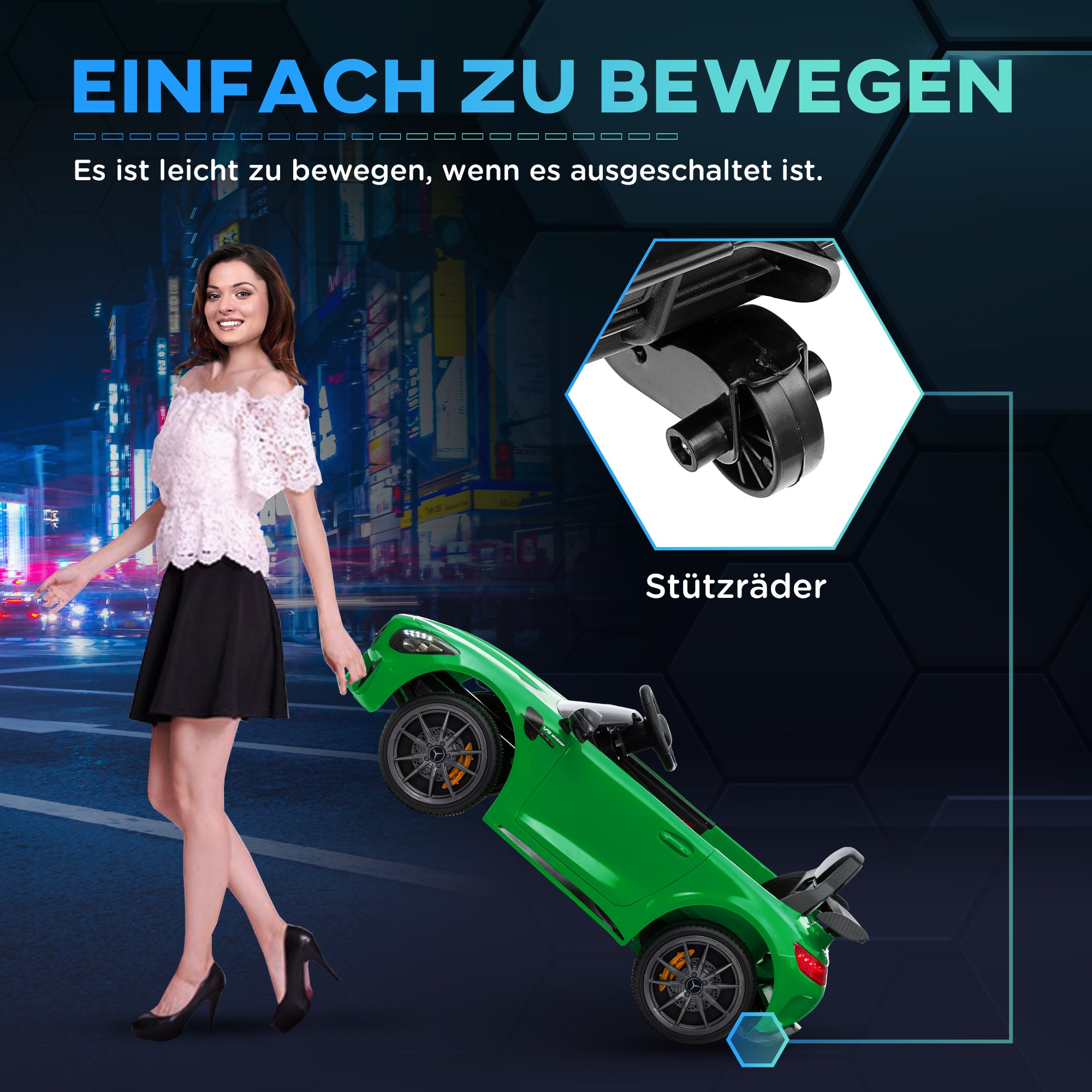 AIYAPLAY Elektro-Kinderauto, Mercedes, 3-5 km/h, Fernbedienung, Licht & Musik, Grün