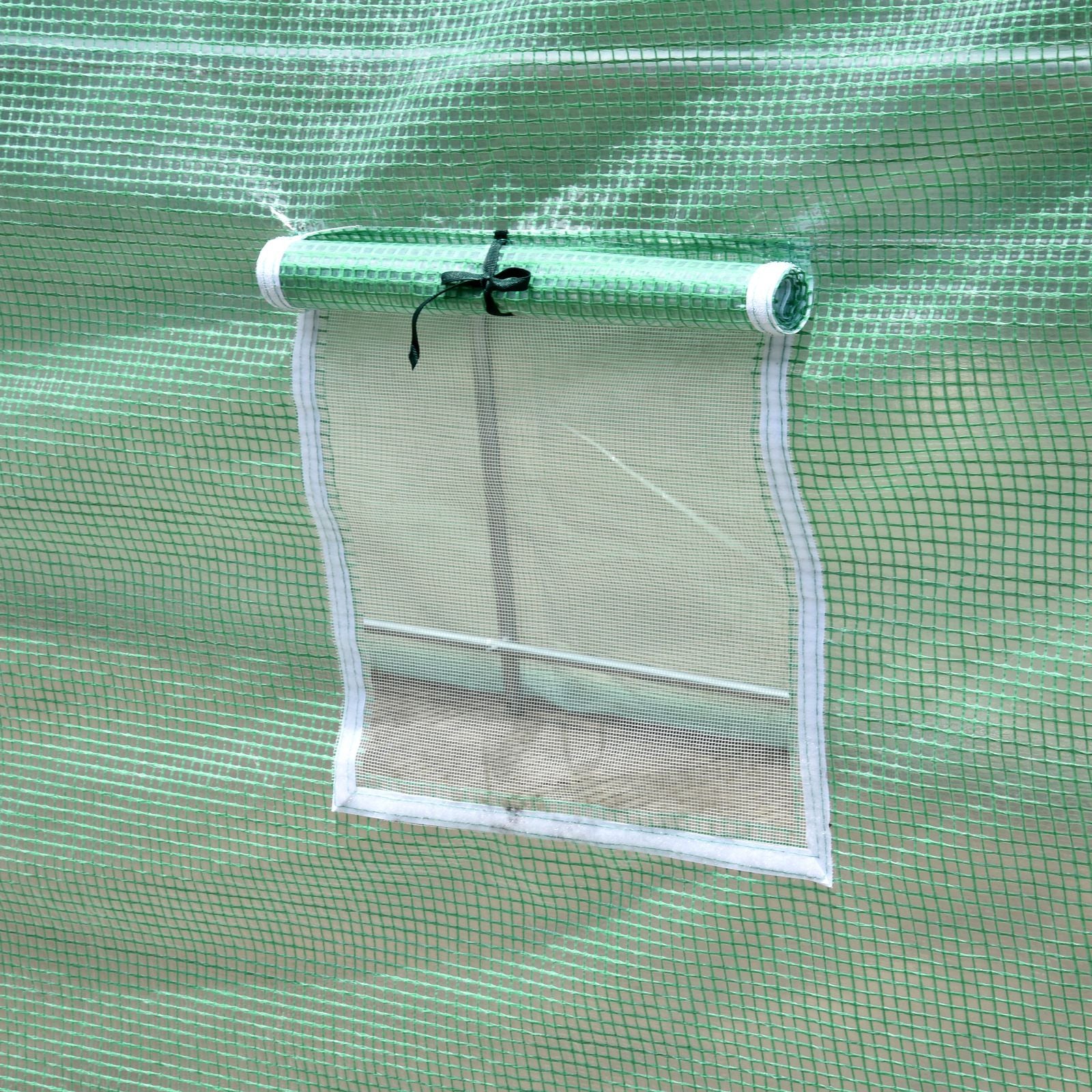 Outsunny Rundbogen-Gewächshaus, 6 Netzfenster, transparente Folie, Metallrahmen, 3,95 x 1,95 x 1,90m, Grün