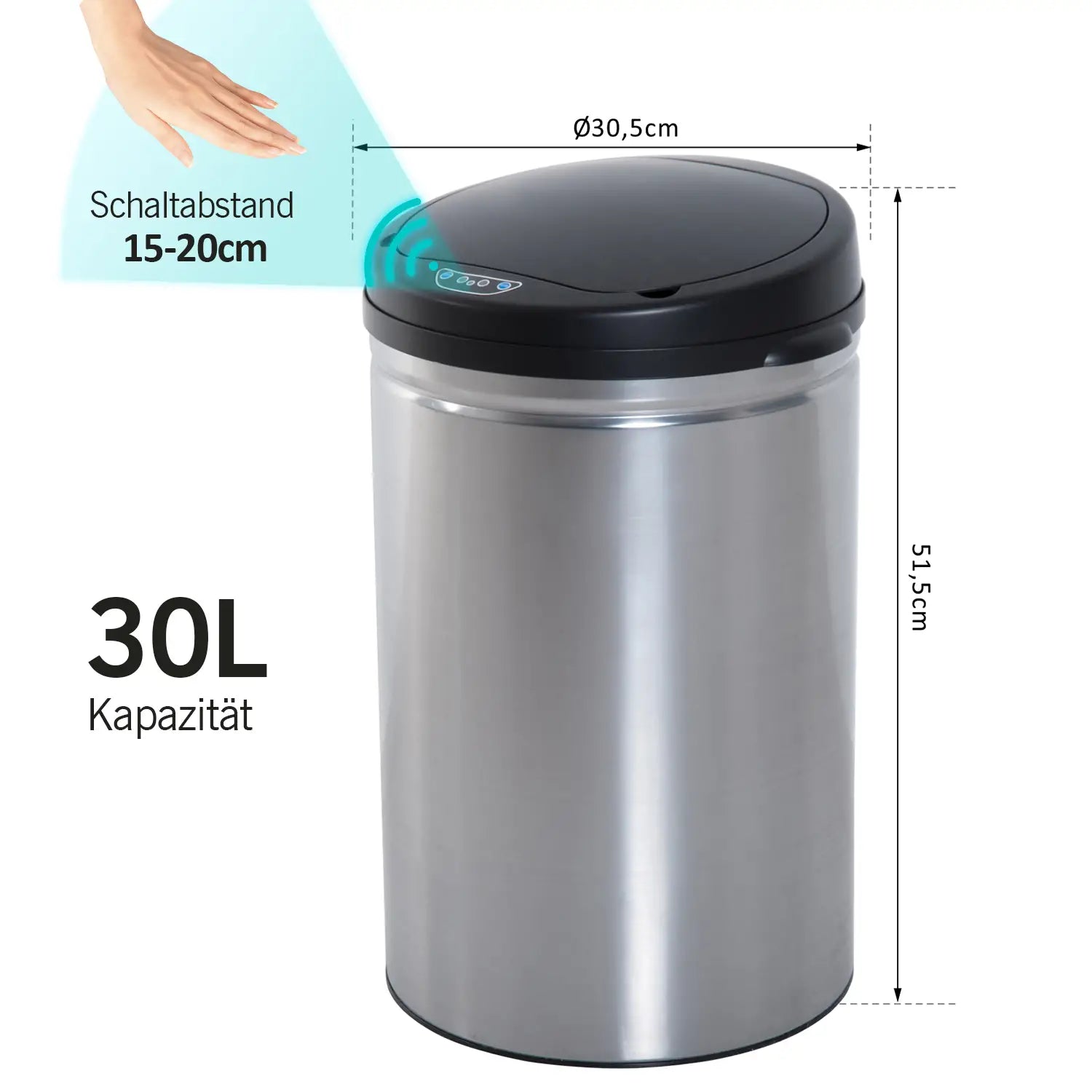 HOMCOM Sensor Mülleimer 30L Automatischer Mülleimer mit Soft-Close-Deckel, Bewegungssensor, Wasserdichter Abfalleimer Müllbehälter Abfallbehälter für Büro, Schlafzimmer, Küchen Schwarz+Silber
