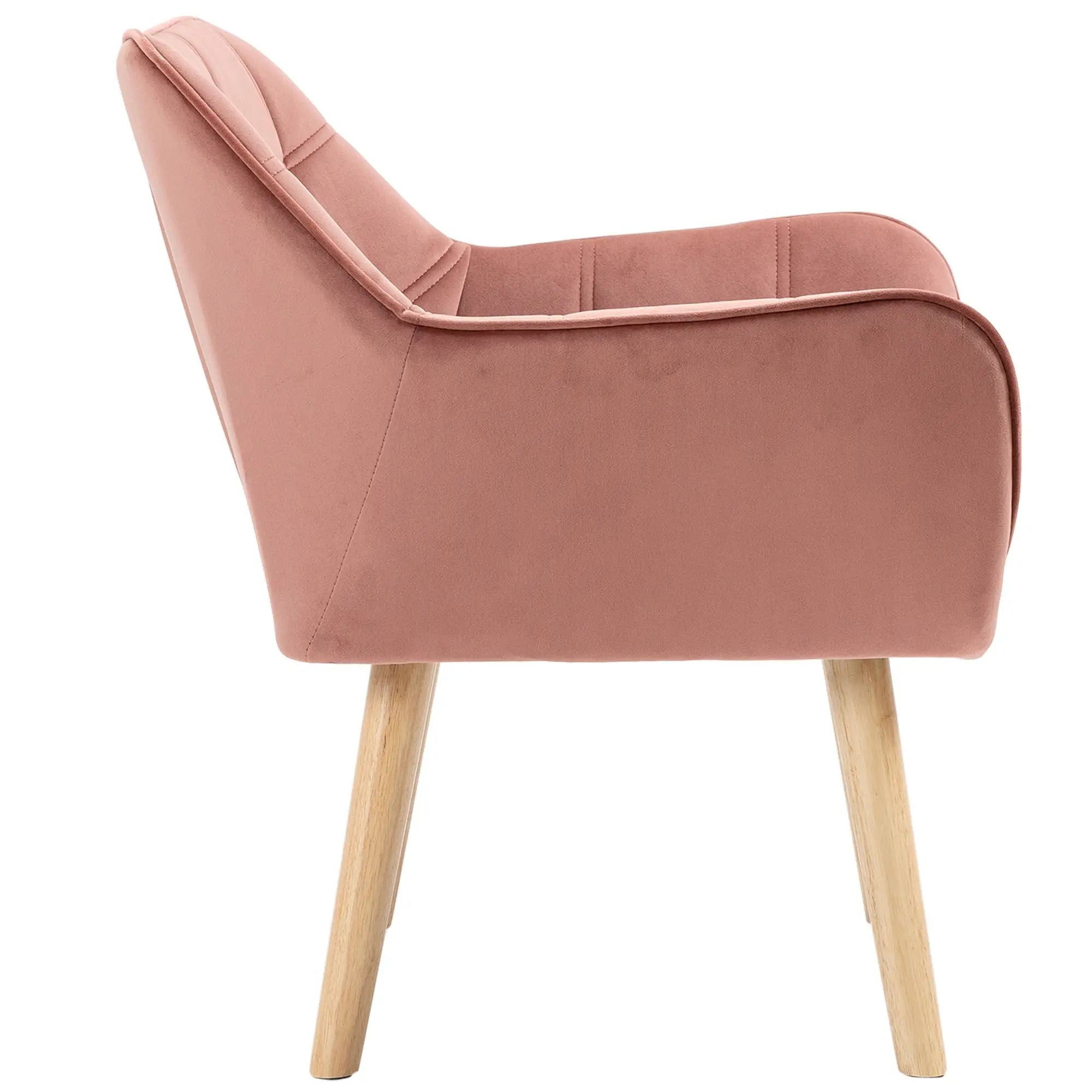 HOMCOM Polstersessel, Akzentsessel, Skandi Design, Samtoptik, bis 120 kg, Kautschukholzbeine, Rosa