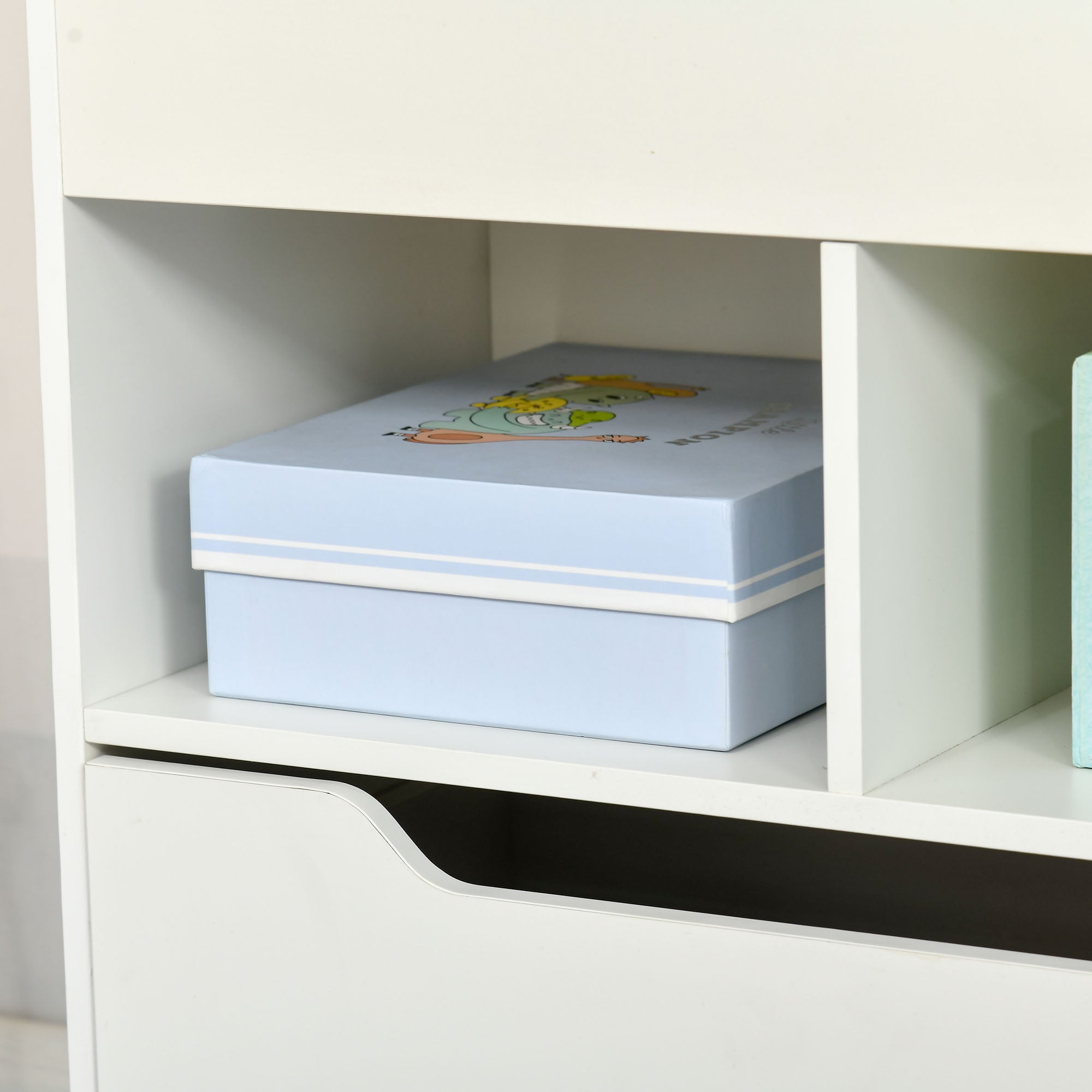 HOMCOM Kinderregal mit Schublade, Bücherregal mit Fächern, 60 x 29,9 x 90 cm, Weiß