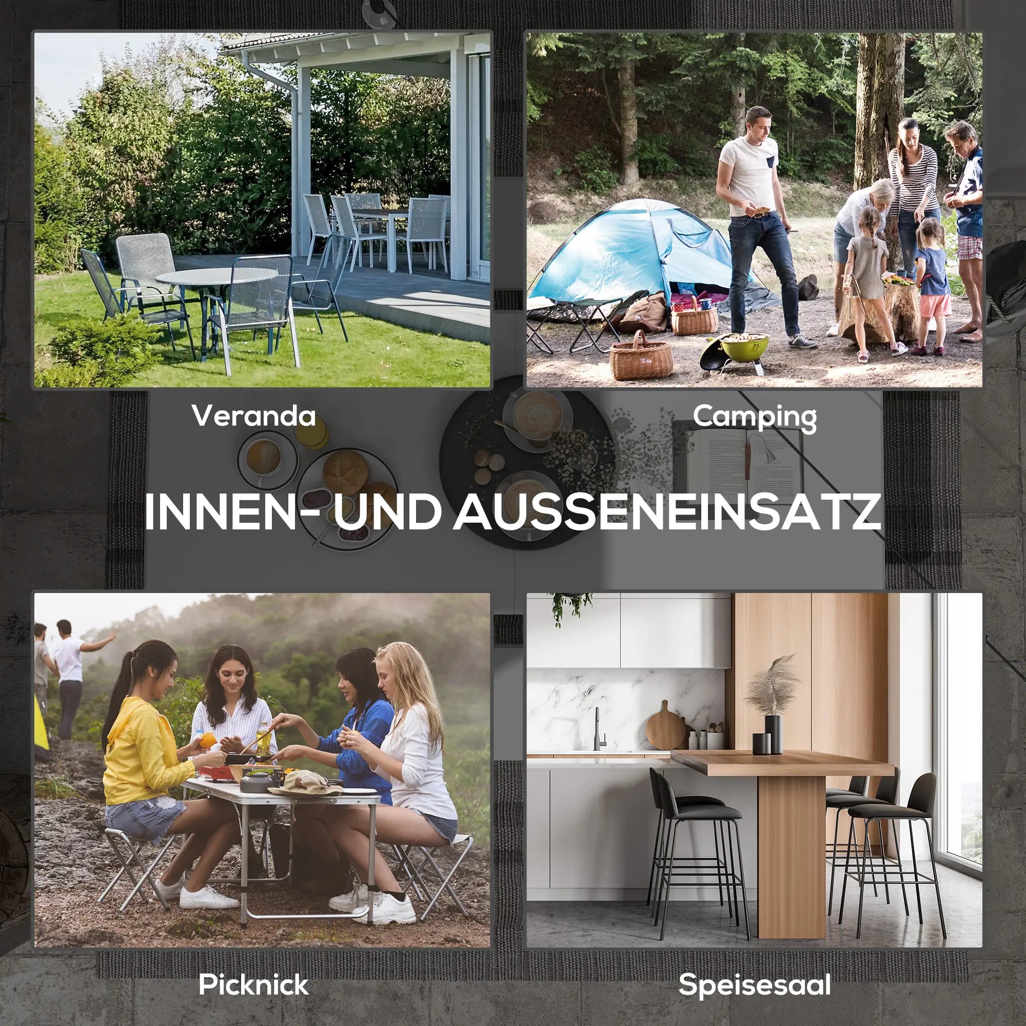 Klapptisch 180x75?cm für 6 Personen, Weiß, HDPE