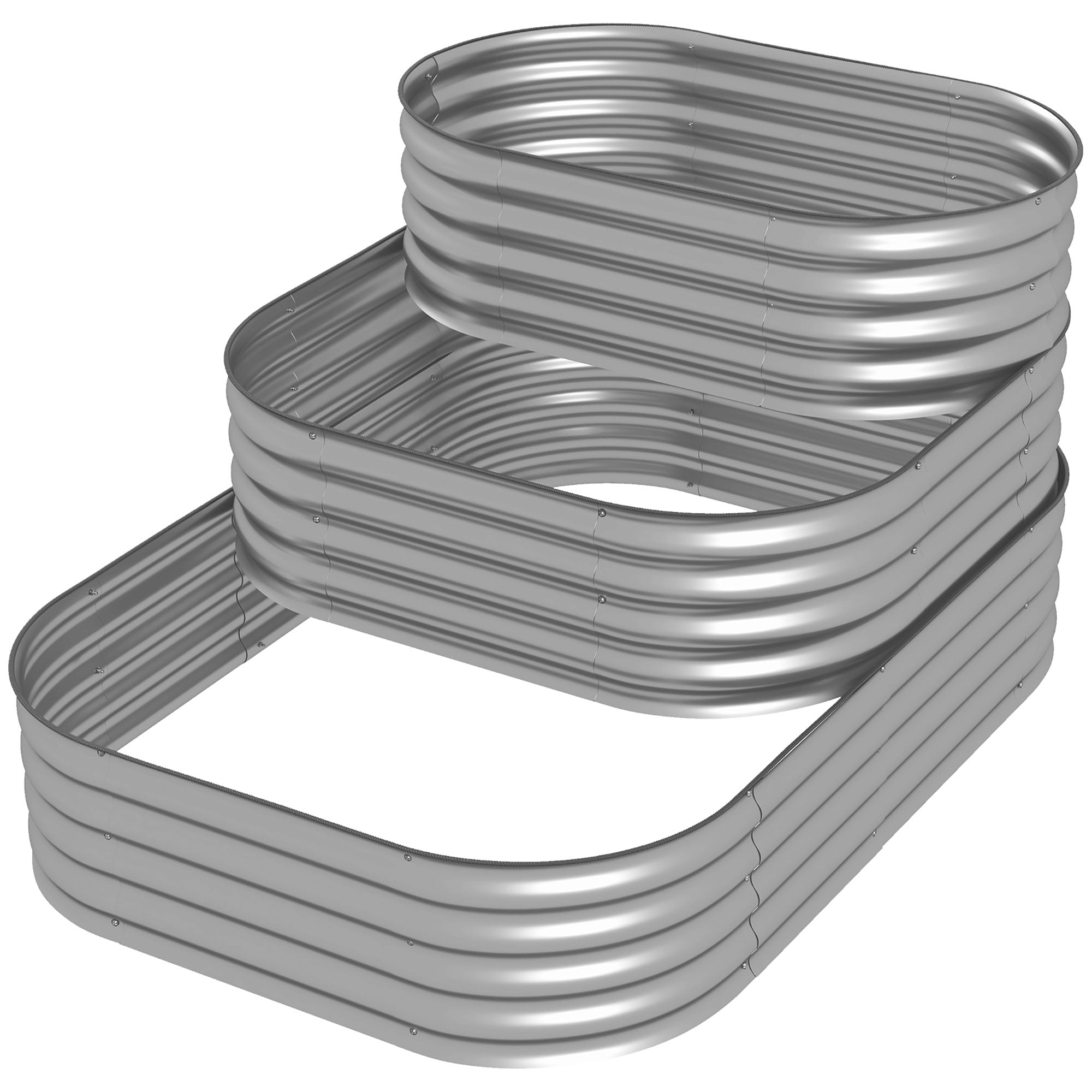 Outsunny Hochbeet Outdoor-Blumentreppe Pflanzkasten, 3 Stufen, 158 cm x 109 cm x 82 cm, Silber