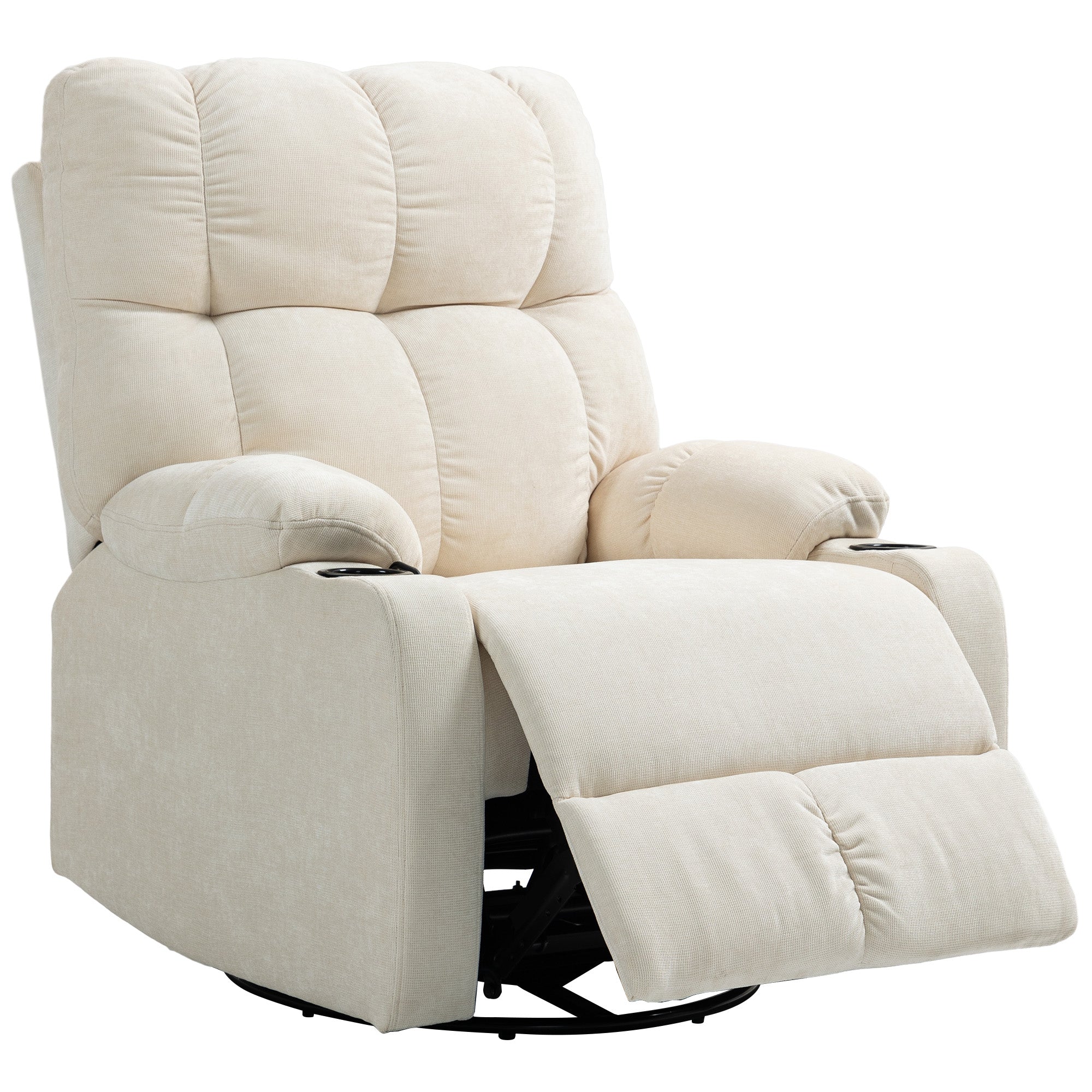 HOMCOM Relaxsessel mit Fußstütze, Liegesessel, drehbar, bis 150 kg, Stahlrahmen, 88x96x108cm, Beige