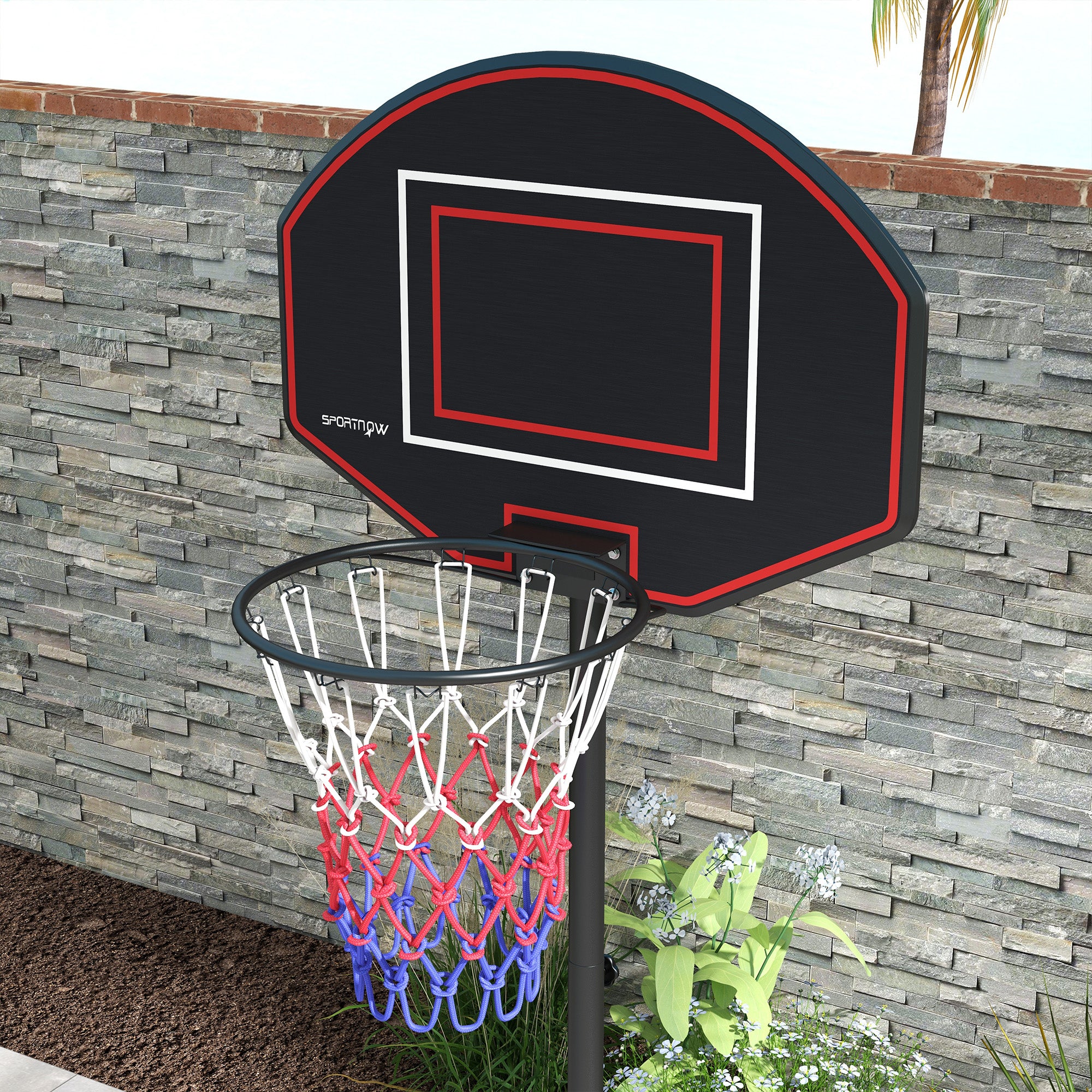 SPORTNOW Basketballständer, höhenverstellbar, robust, 1,7-2,3 m Korbhöhe, Stahlrahmen, Schwarz