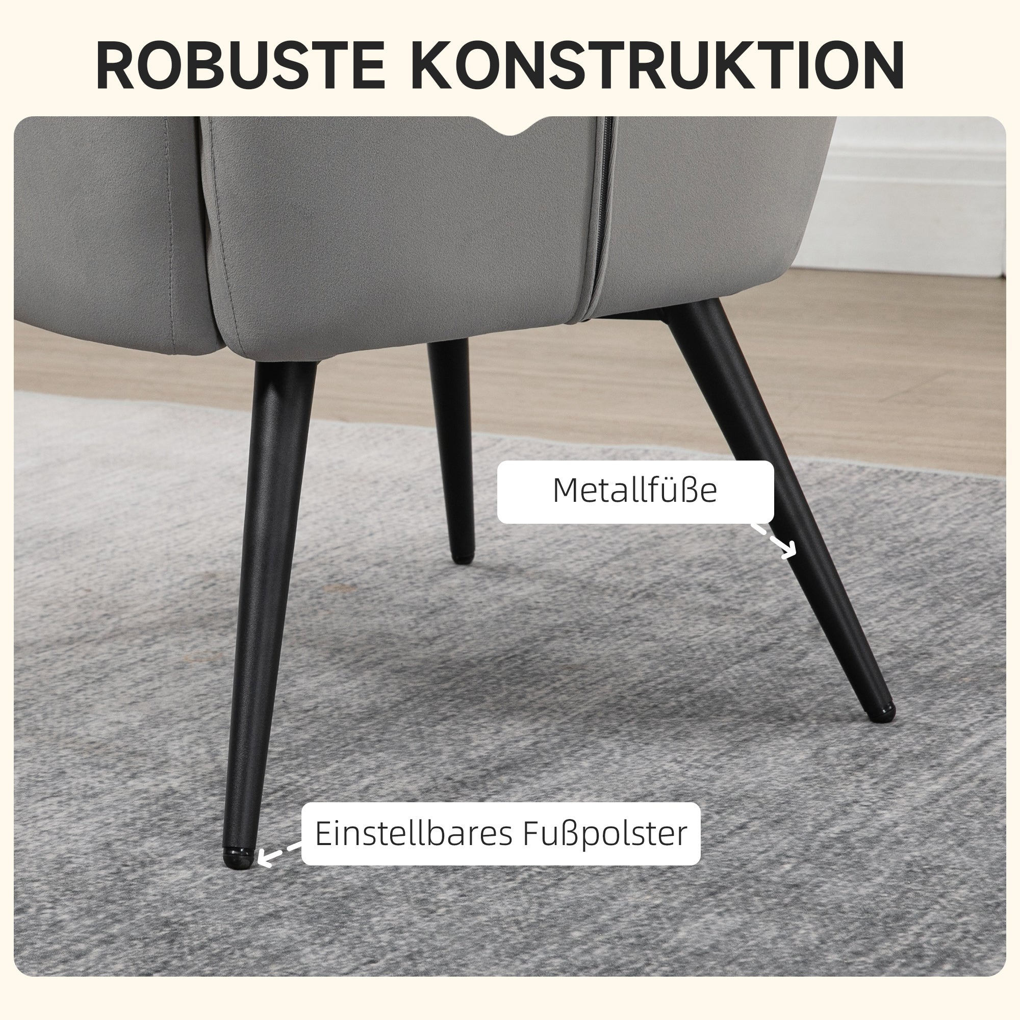 HOMCOM Relaxsessel mit Ottomane bis 120 kg Sessel mit Fußhocker, 2-teiliges Set, Grau