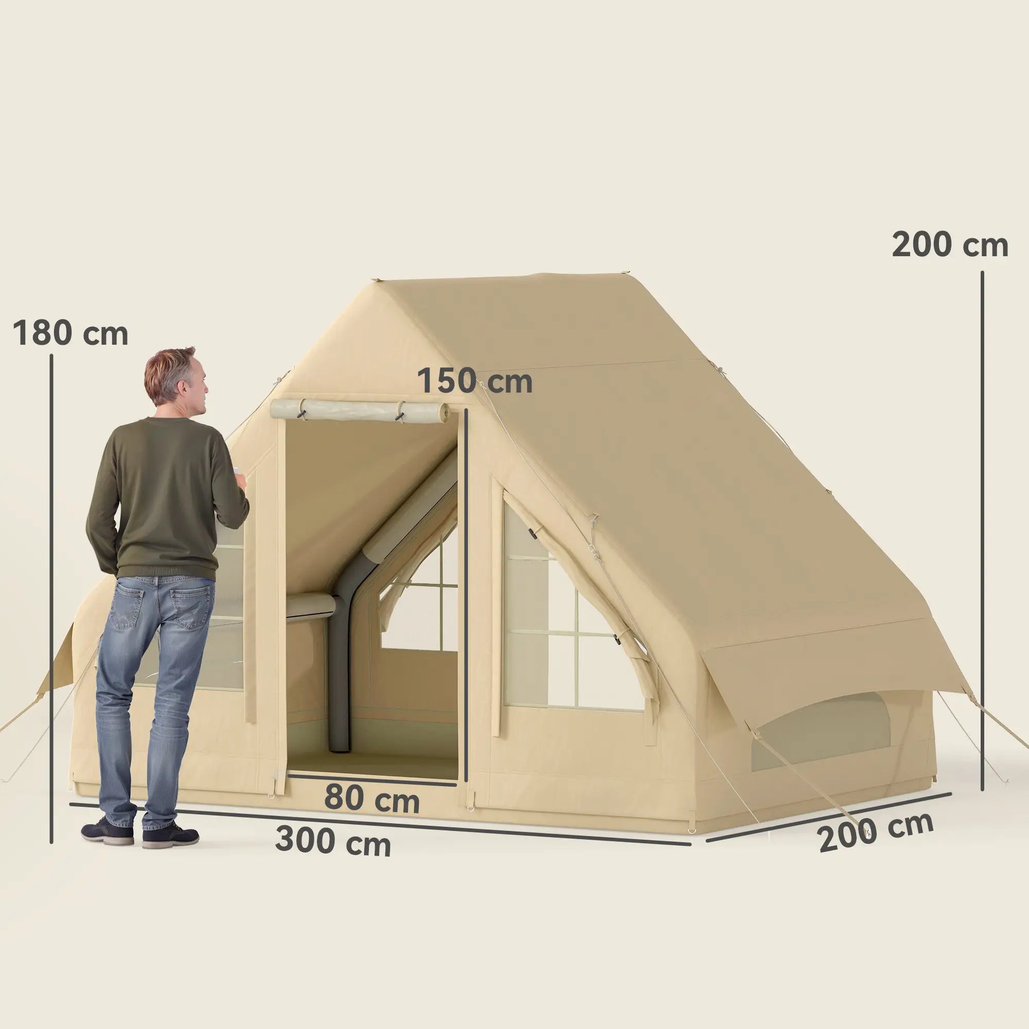 Outsunny Aufblasbares Campingzelt, 3 Personen, mit Luftpumpe & Tasche