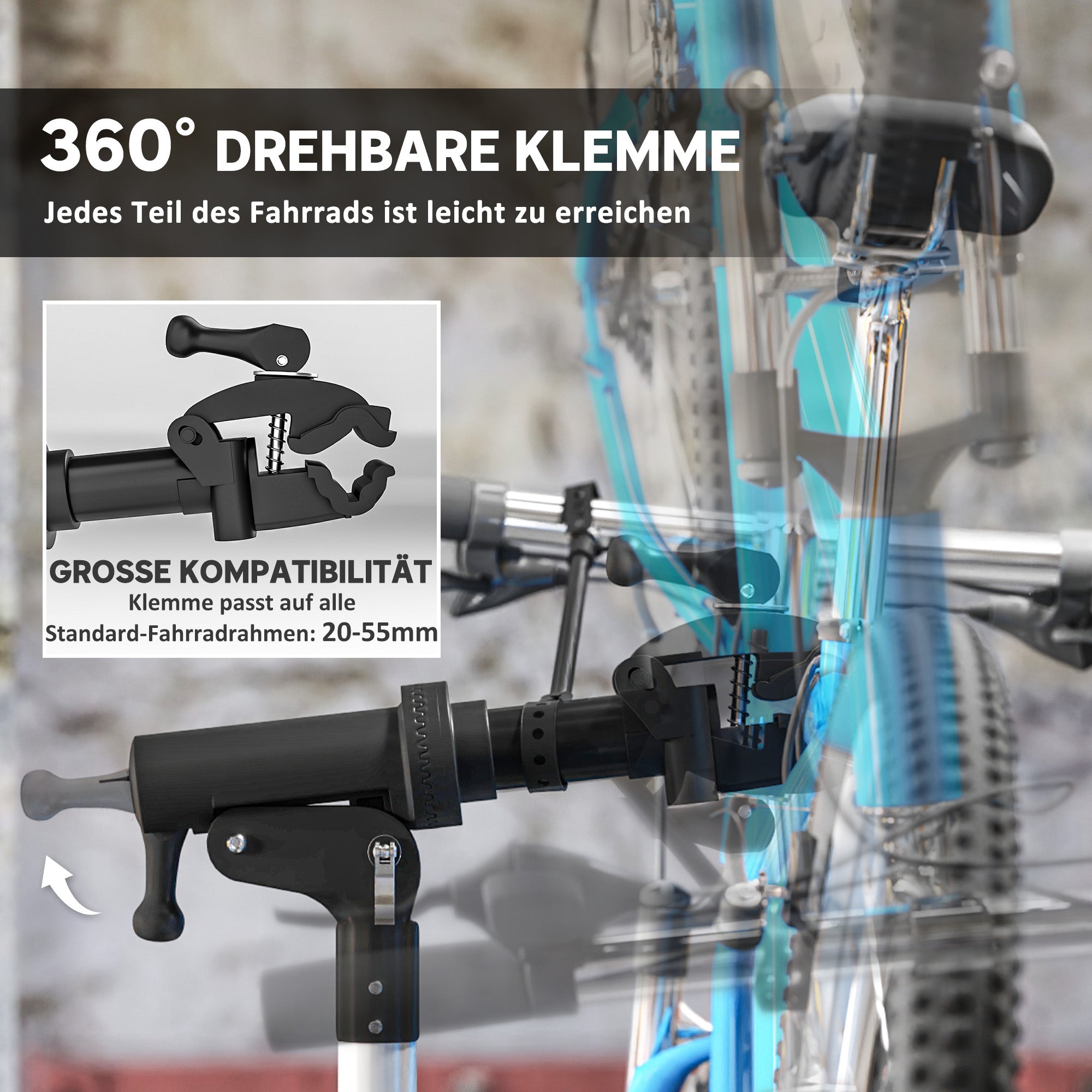 HOMCOM Fahrrad-Reparatur-Ständer, Halter für Fahrräder zum Warten und Reparieren, 40 kg belastbar, höhenverstellbar, Schwarz