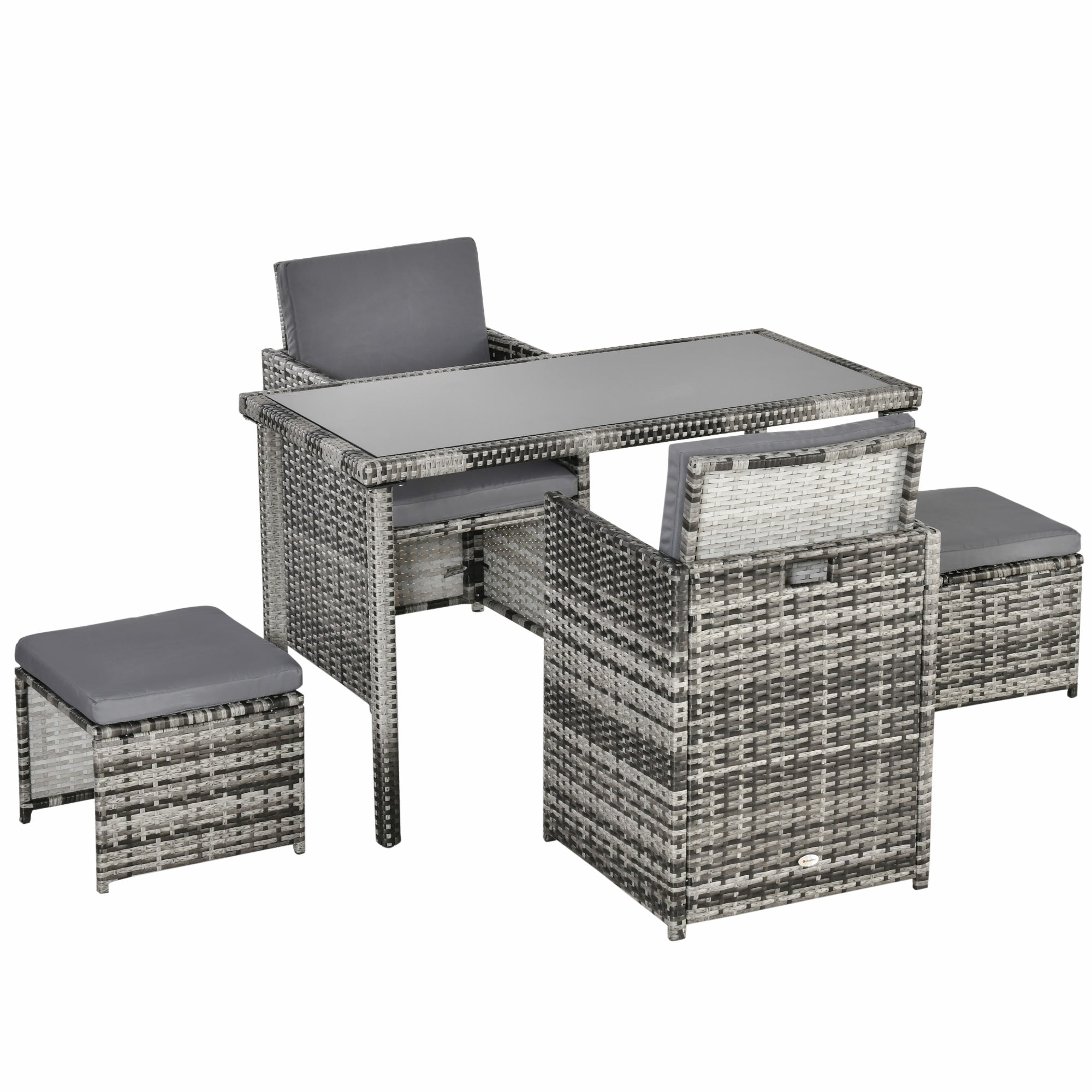 Outsunny Polyrattan Sitzgruppe für 4 Personen Essgruppe Gartenset Garnitur mit Kissen, Grau