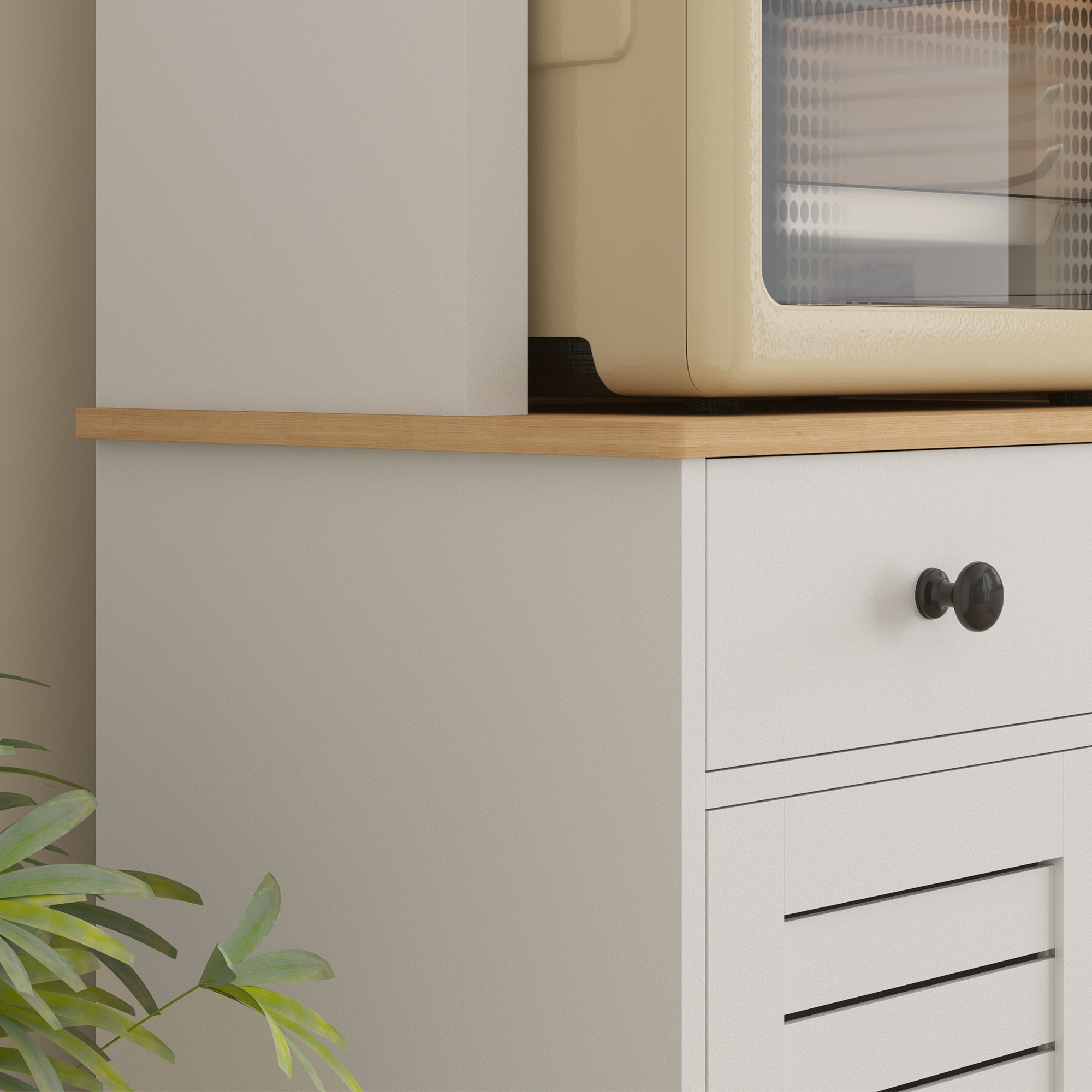 HOMCOM Küchenschrank mit Glastüren, 2 Schubladen, Geschirrschrank, Esszimmerschrank, Holz, 68 x 39,5 x 170 cm, Weiß